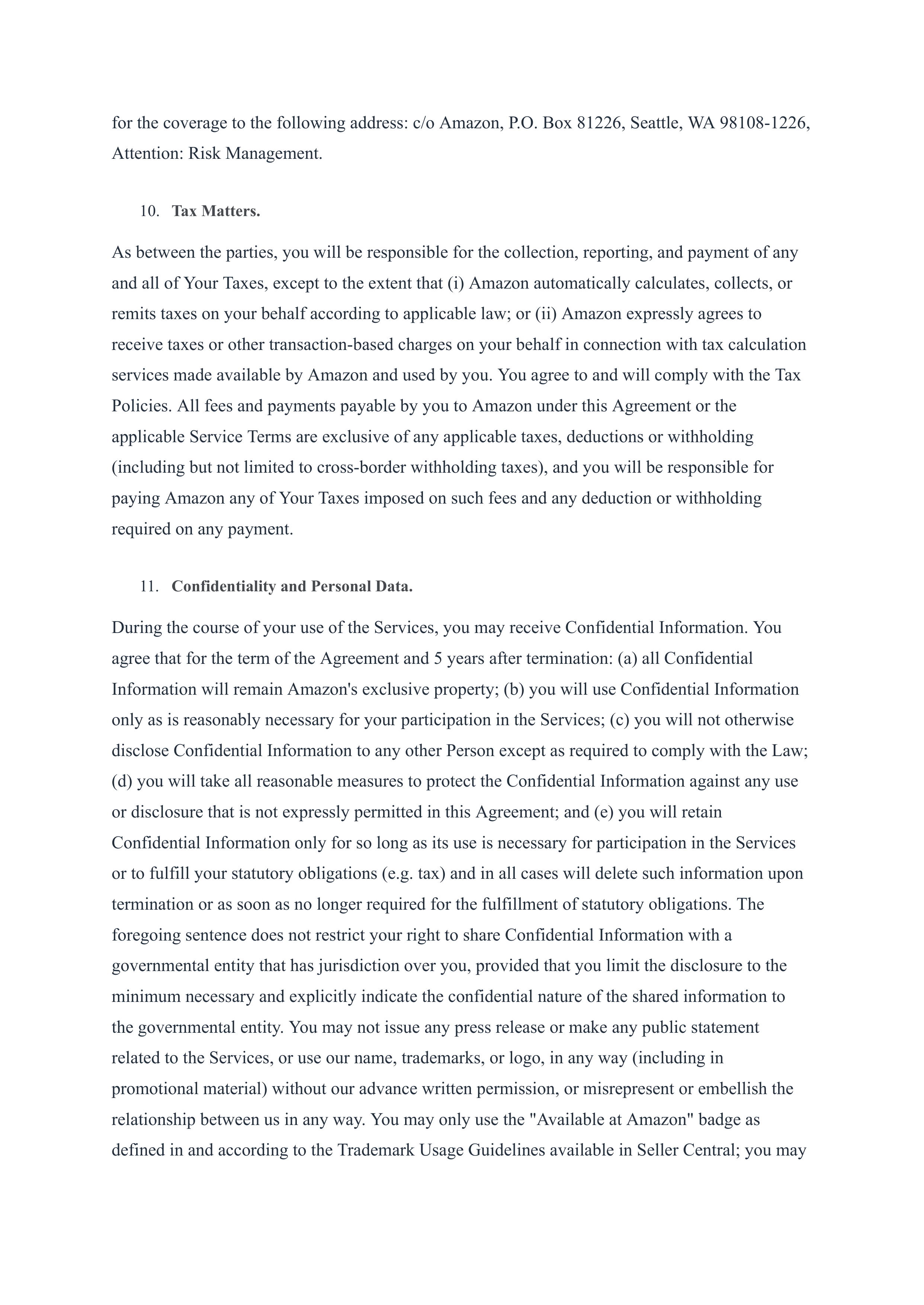 Amazon Services Business Solutions Agreement — page 8