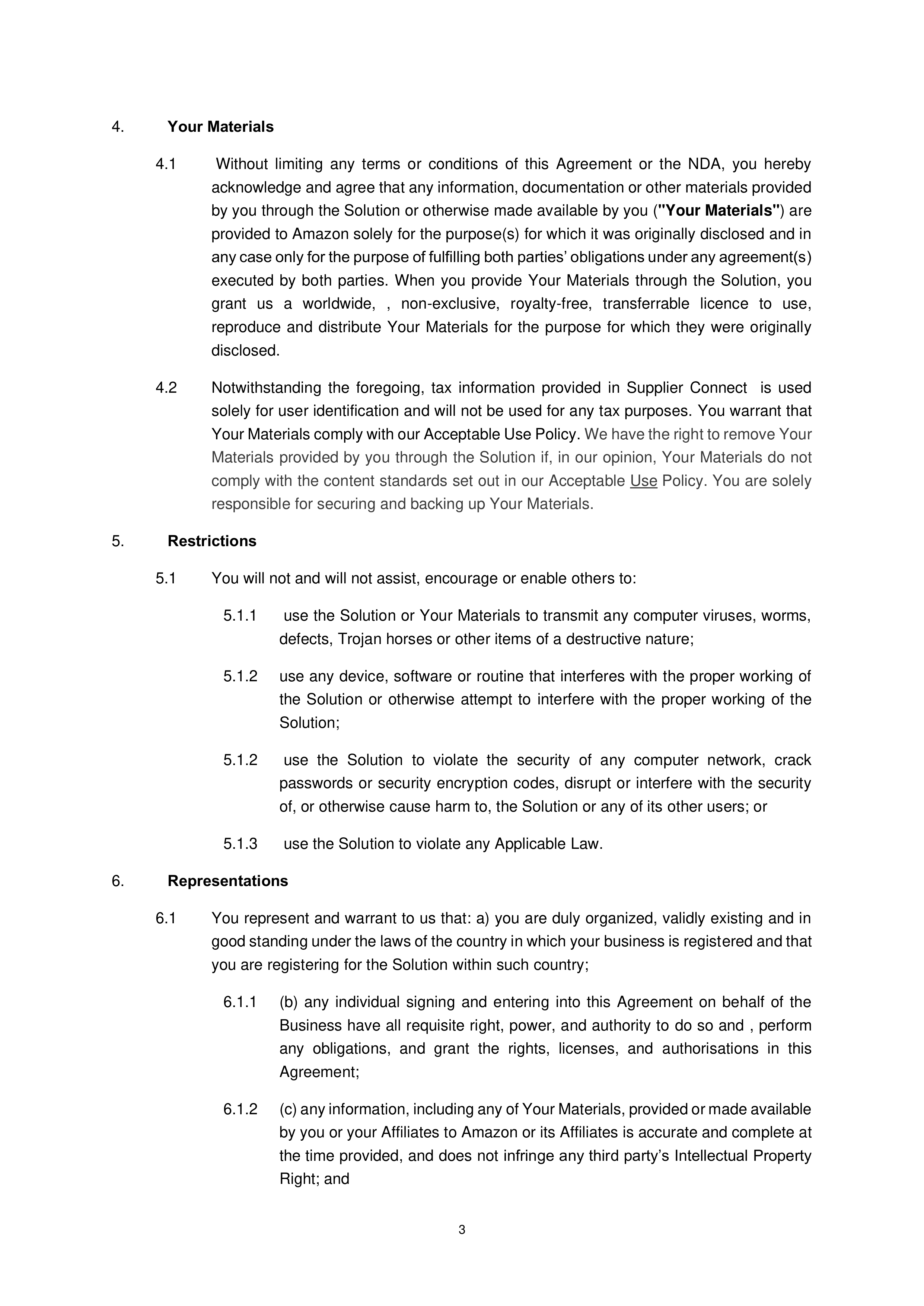 Amazon Supplier Connect Agreement — page 3