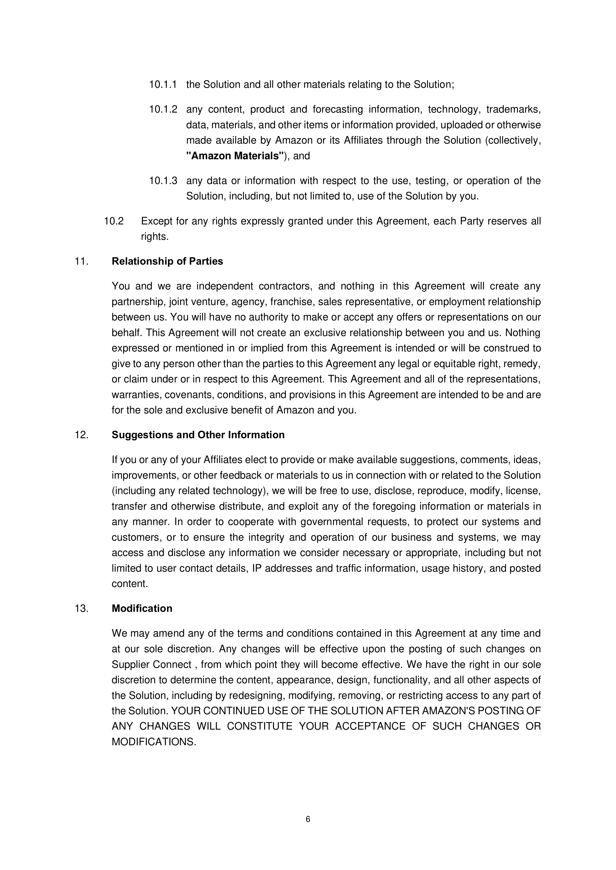 Amazon Supplier Connect Agreement — page 6
