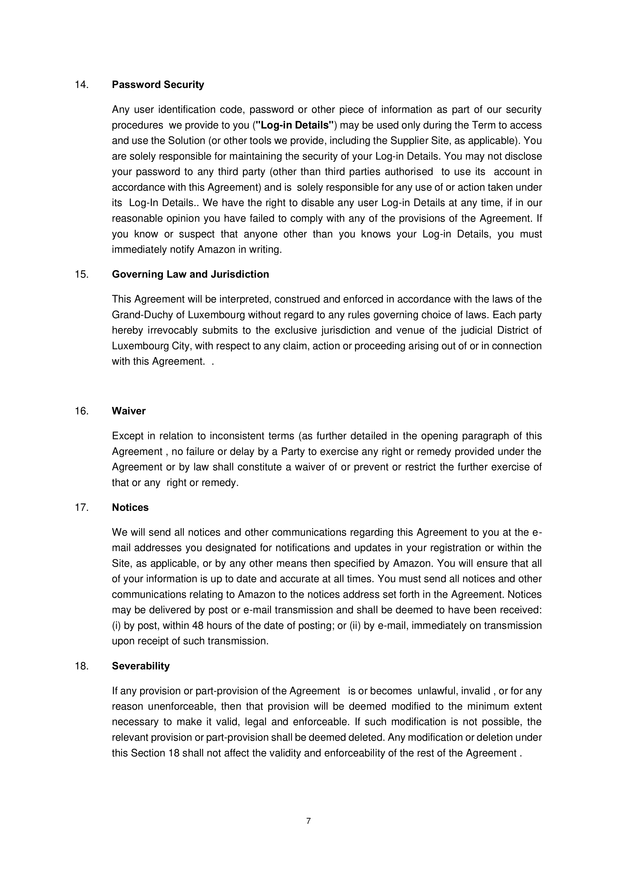 Amazon Supplier Connect Agreement — page 7