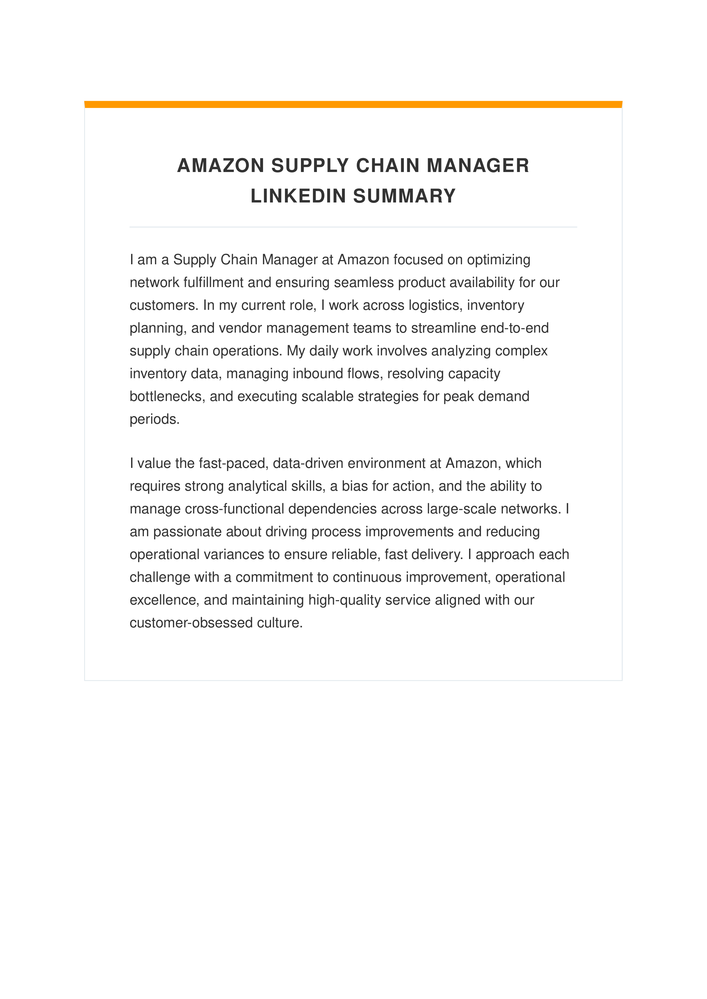 Amazon Supply Chain Manager LinkedIn Summary — page 1