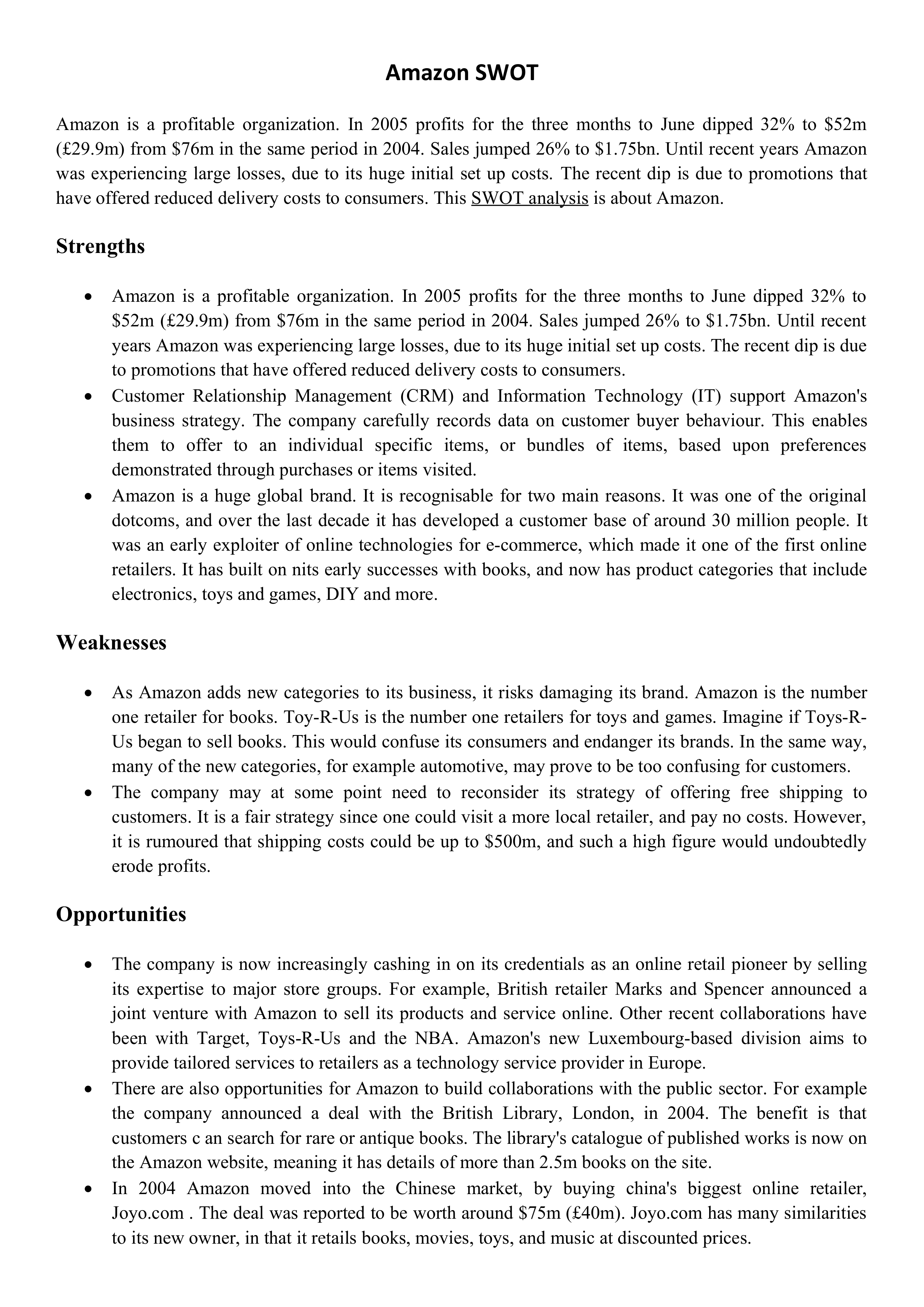 Amazon Swot Analysis  — page 1