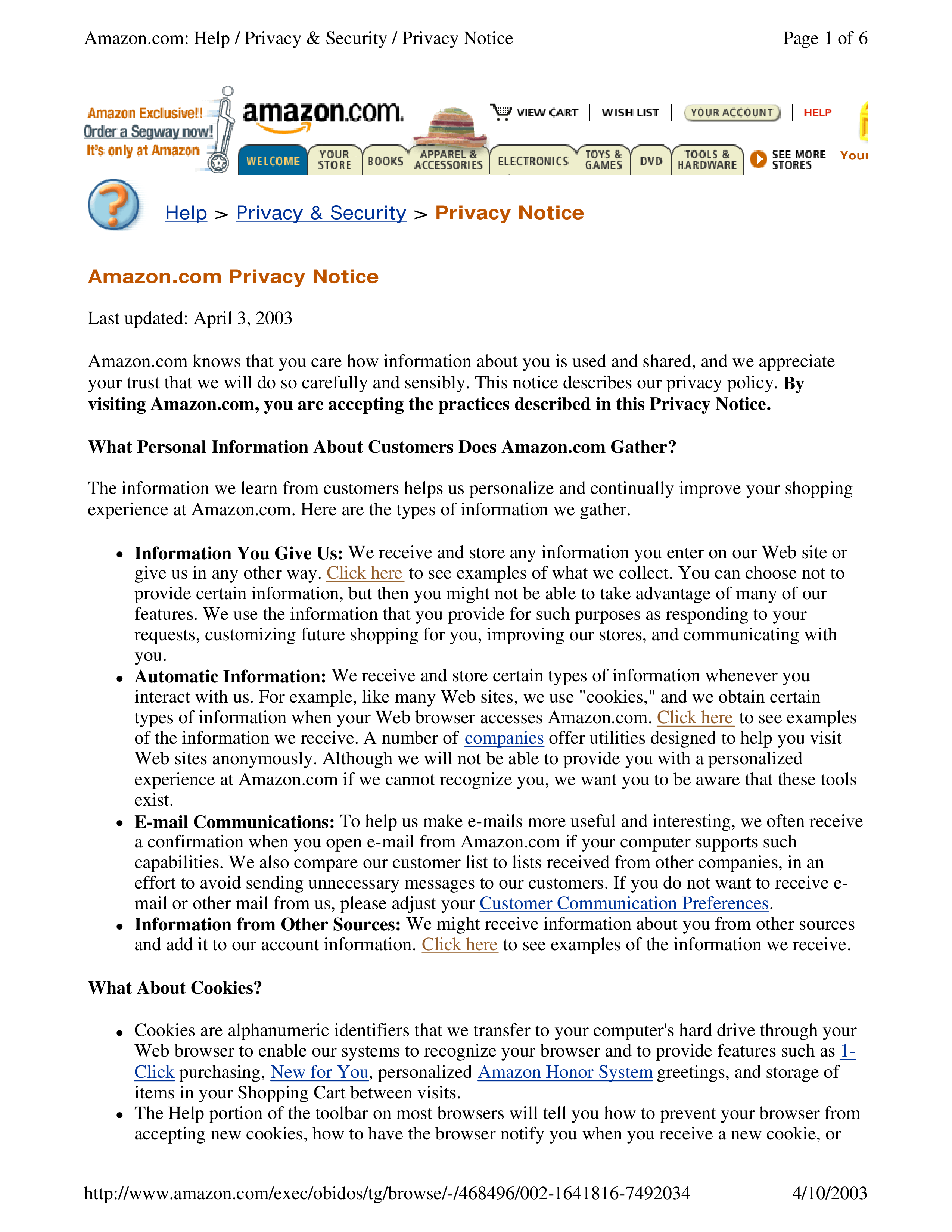 Amazon.com Privacy Notice — page 1