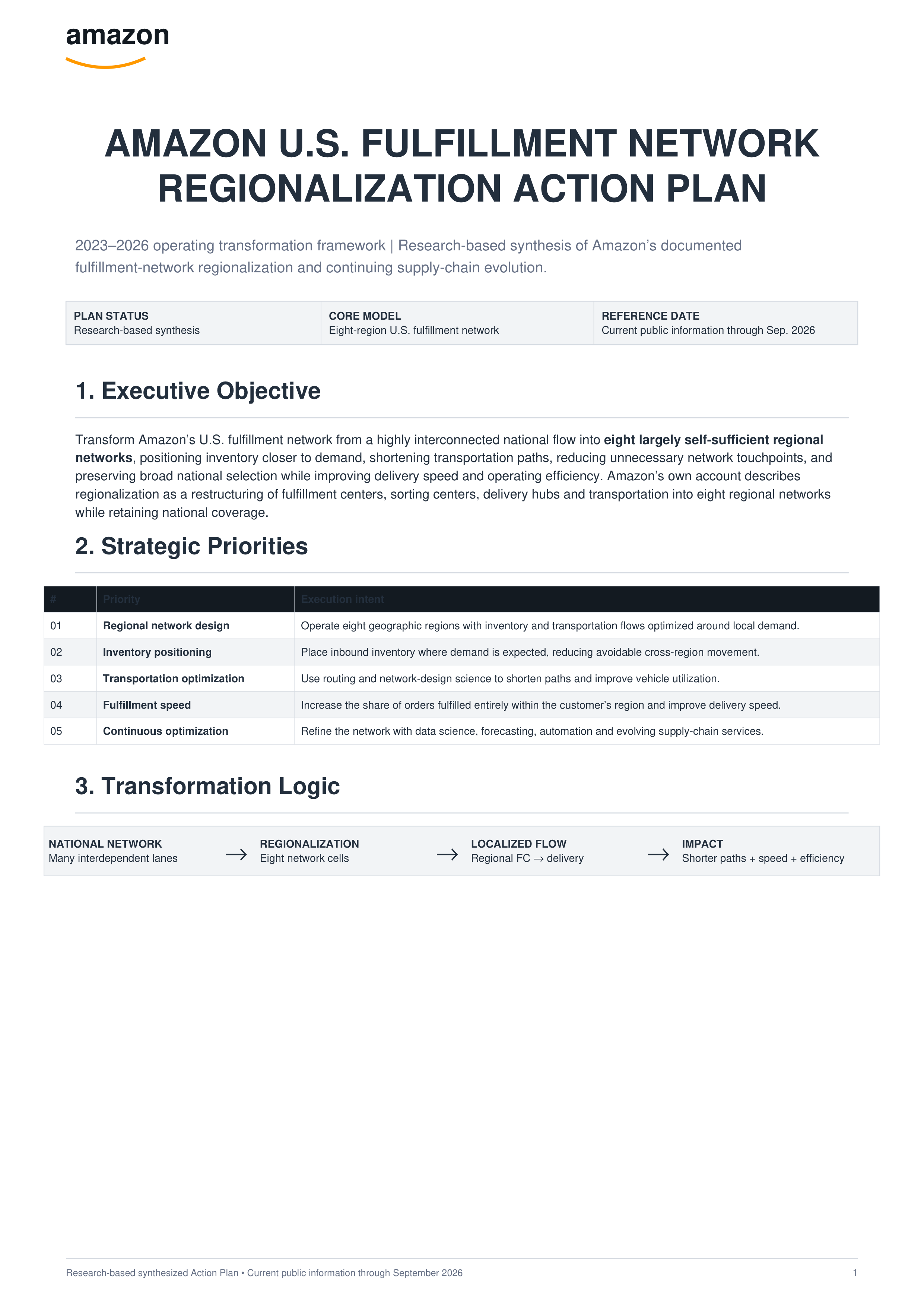 Amazon’s U.S. Fulfillment Network Regionalization Action Plan — page 1