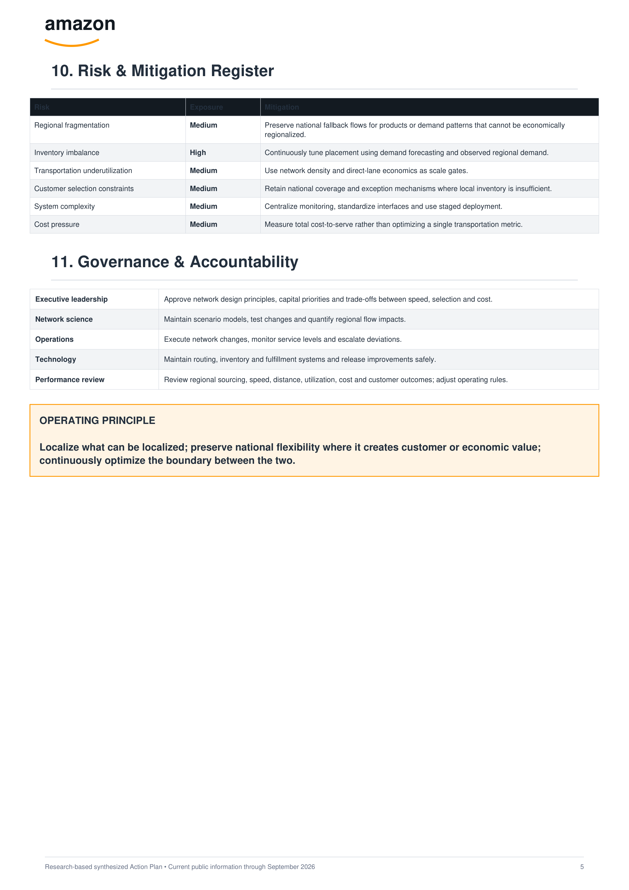Amazon’s U.S. Fulfillment Network Regionalization Action Plan — page 5