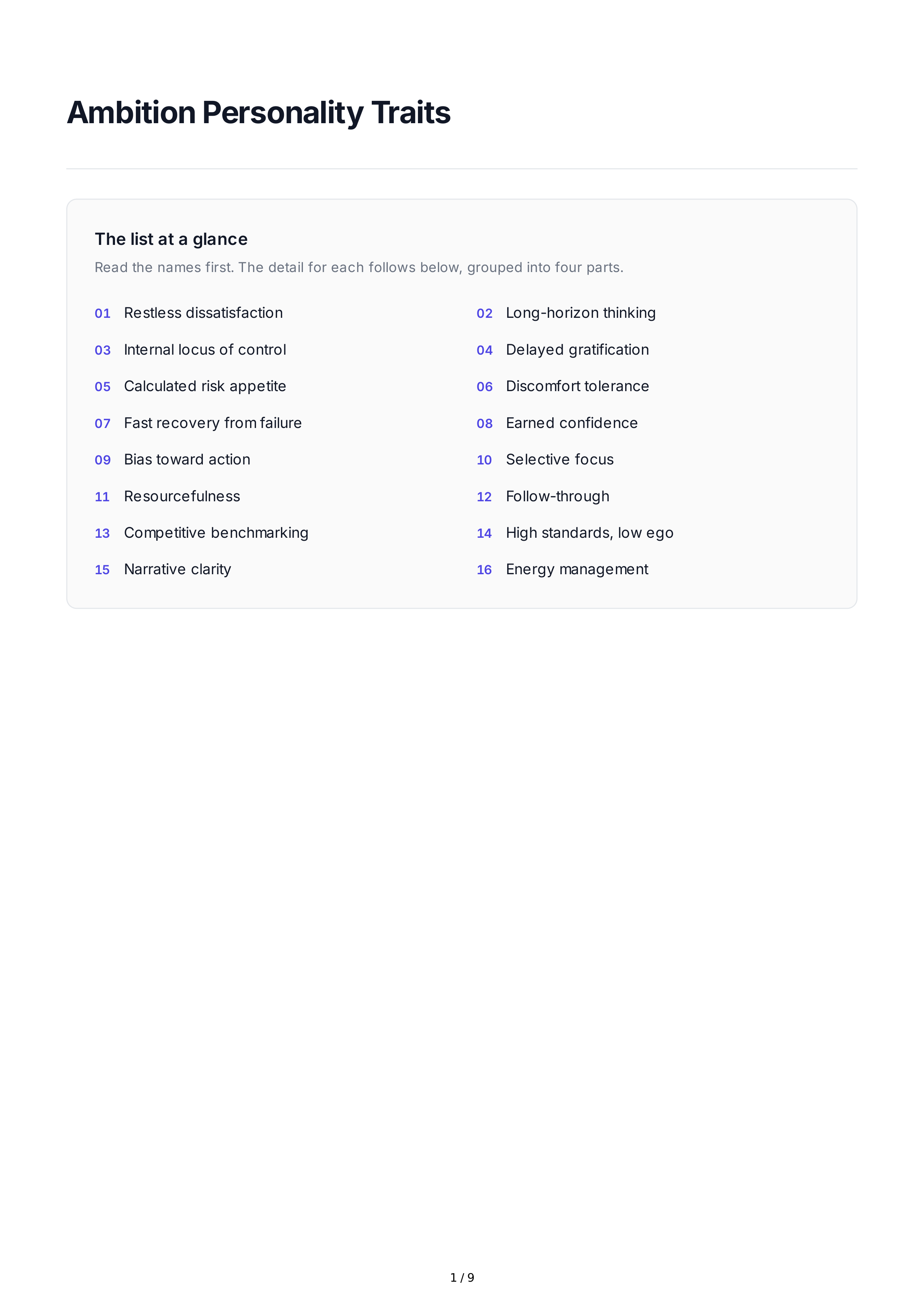 Ambition Personality Traits — page 1