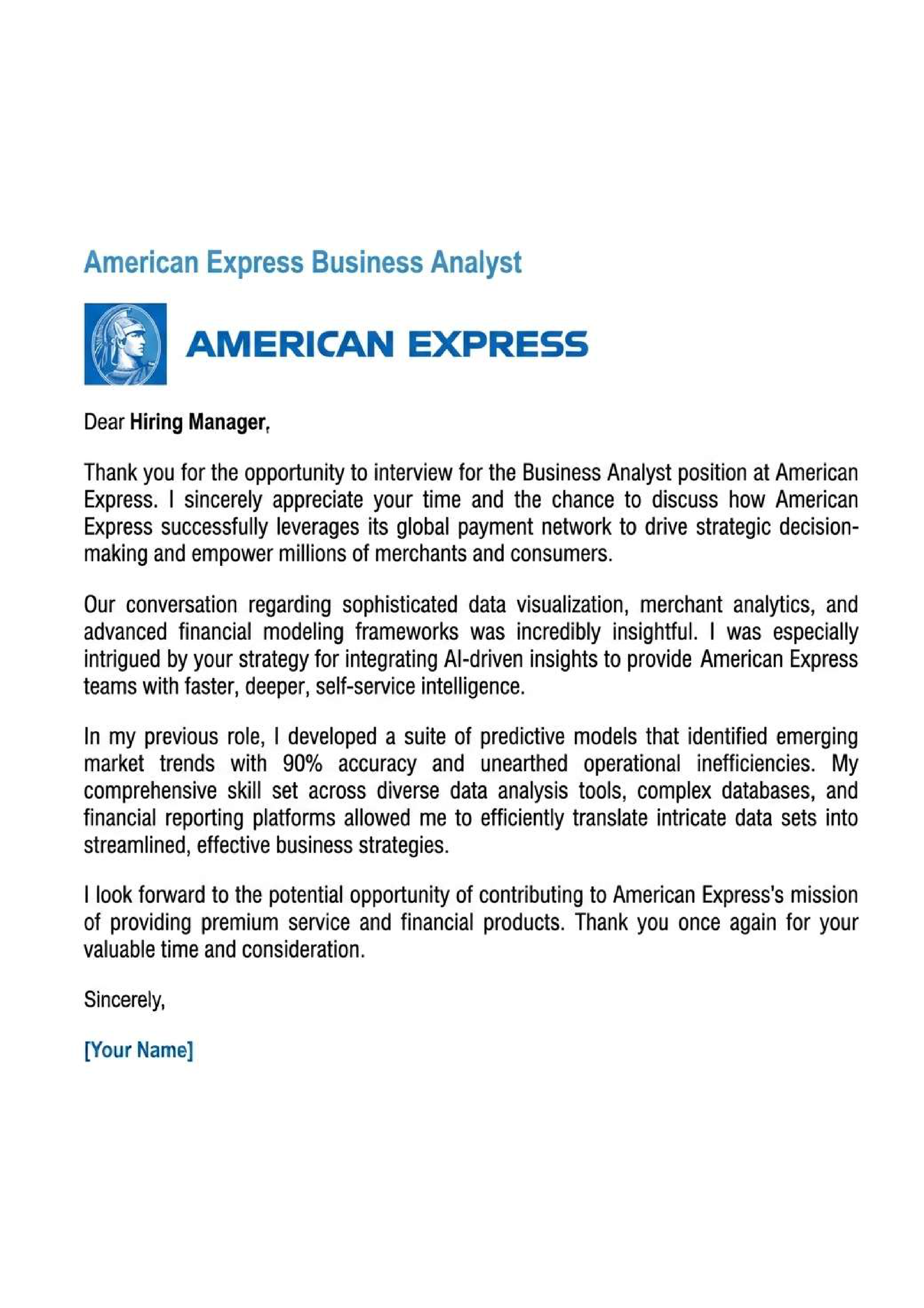 American Express Business Analyst — page 1
