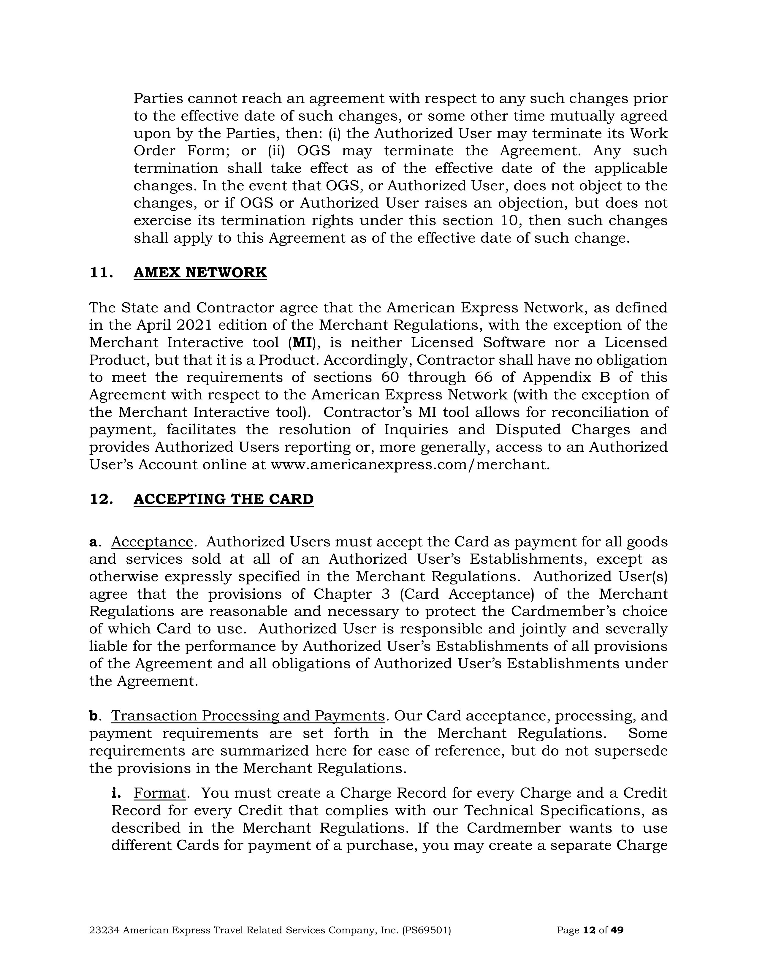 American Express Card Acceptance Agreement — page 12