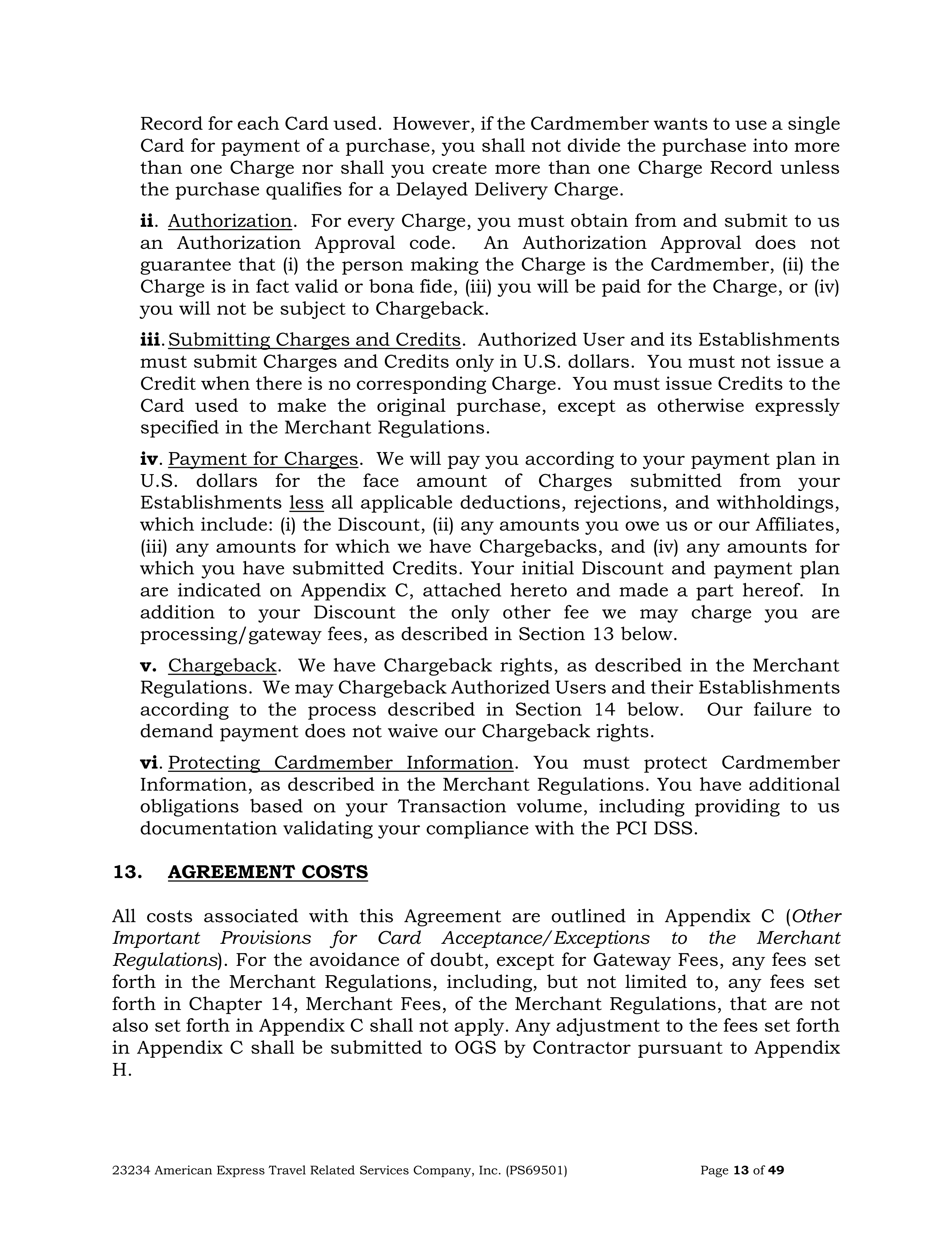 American Express Card Acceptance Agreement — page 13