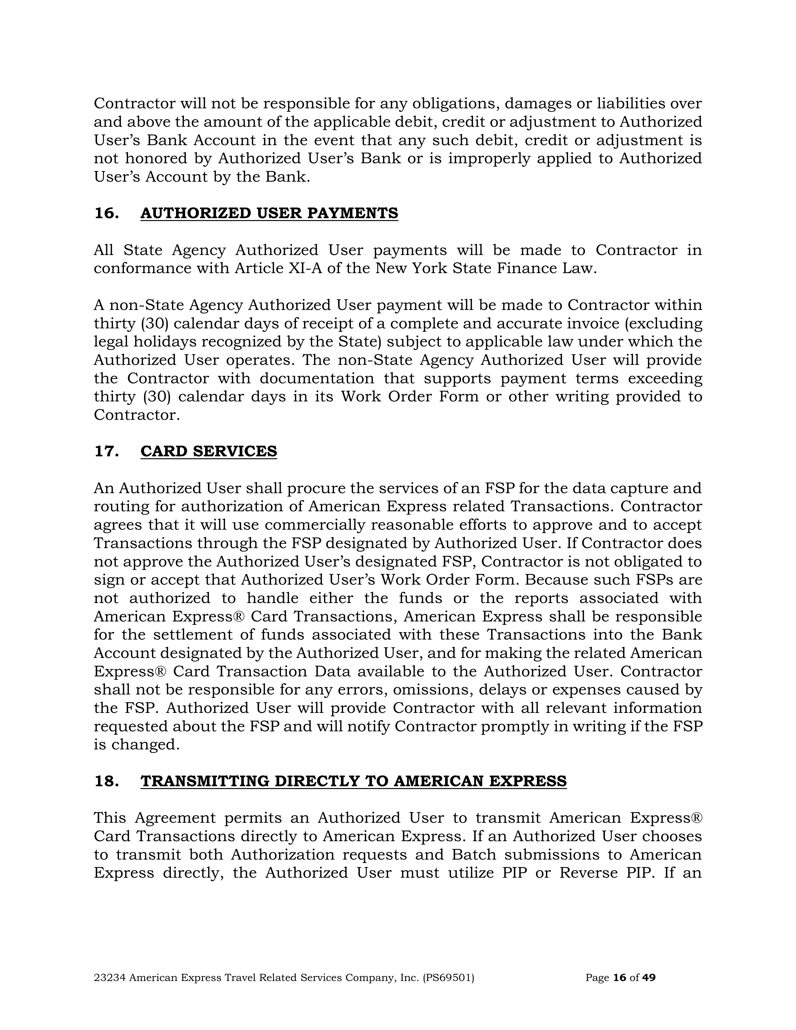 American Express Card Acceptance Agreement — page 16