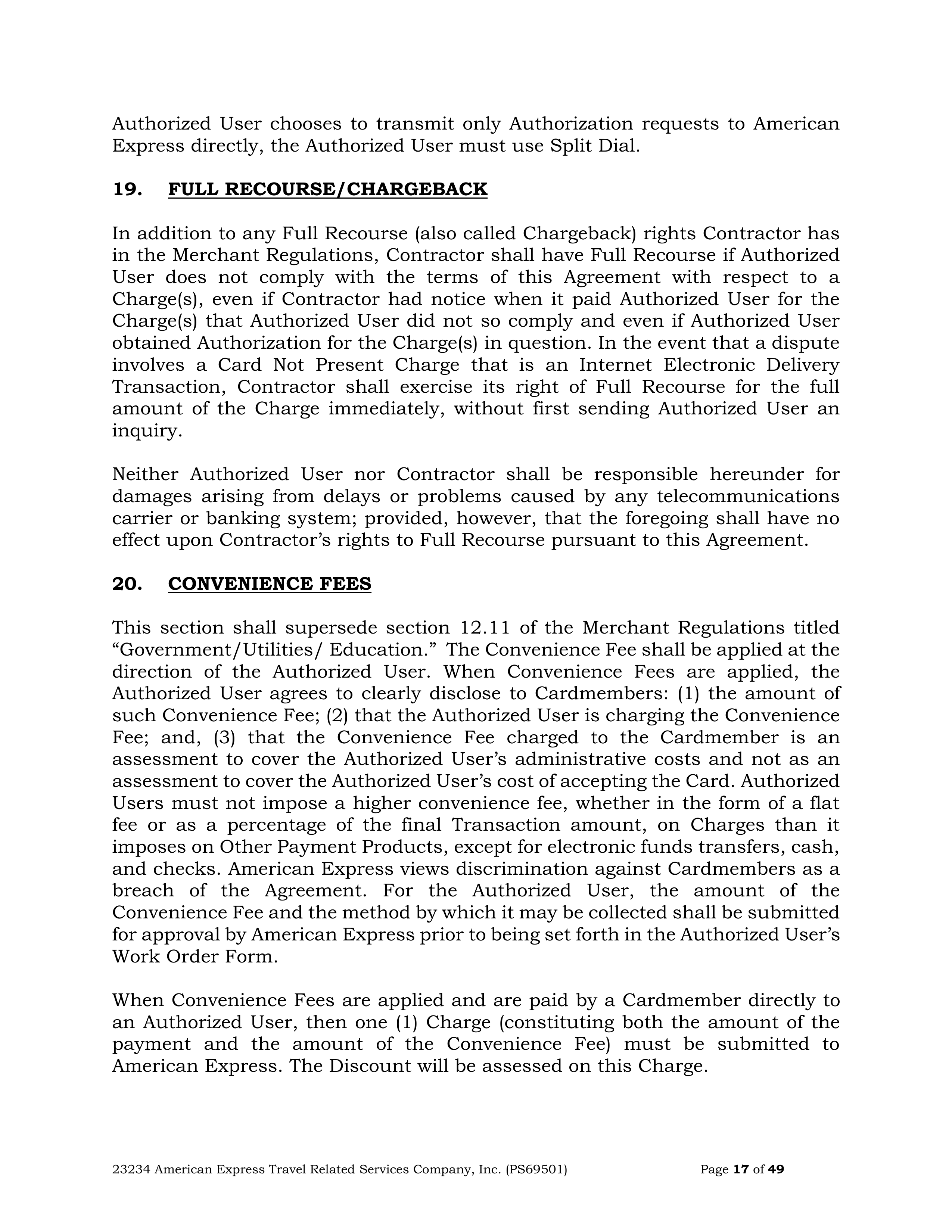 American Express Card Acceptance Agreement — page 17