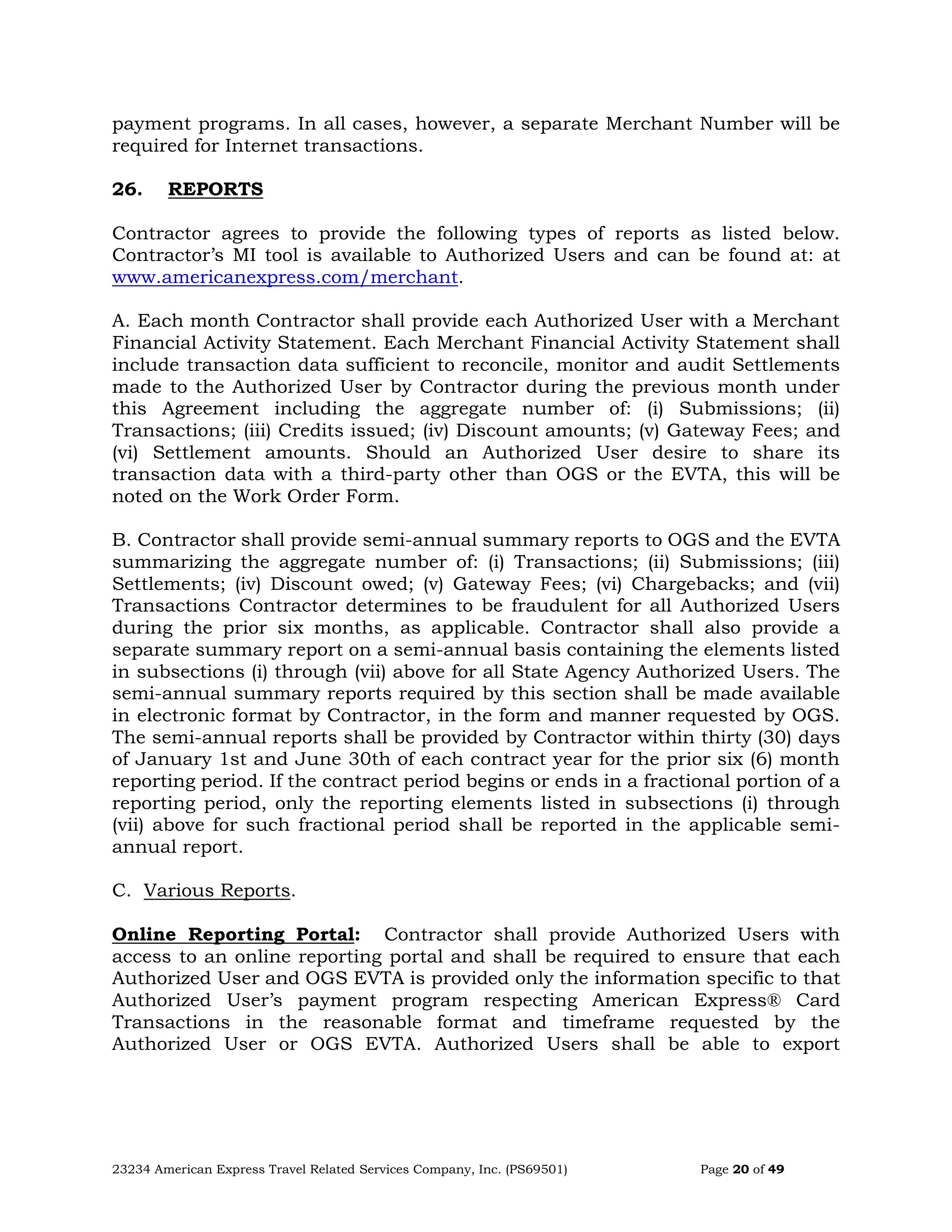 American Express Card Acceptance Agreement — page 20