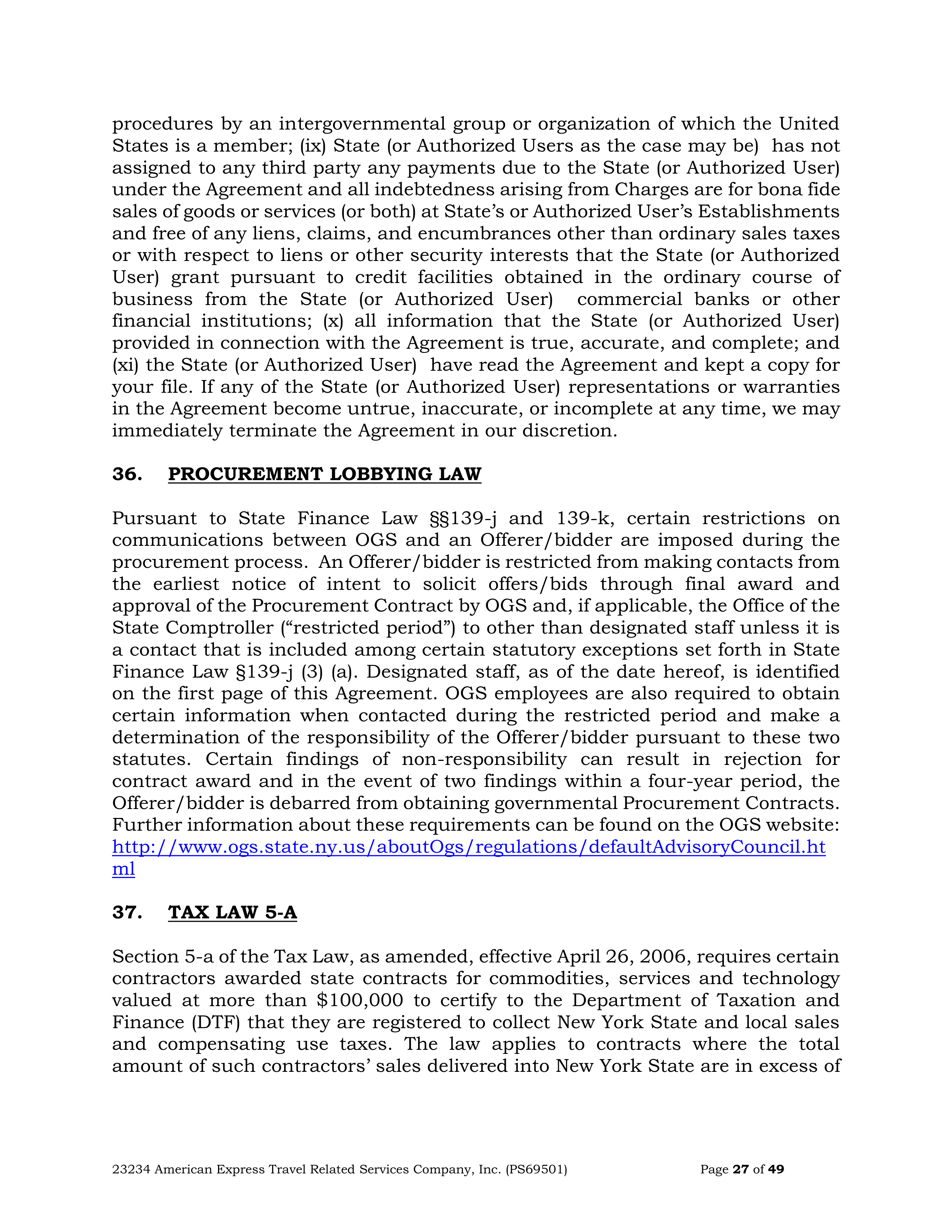 American Express Card Acceptance Agreement — page 27