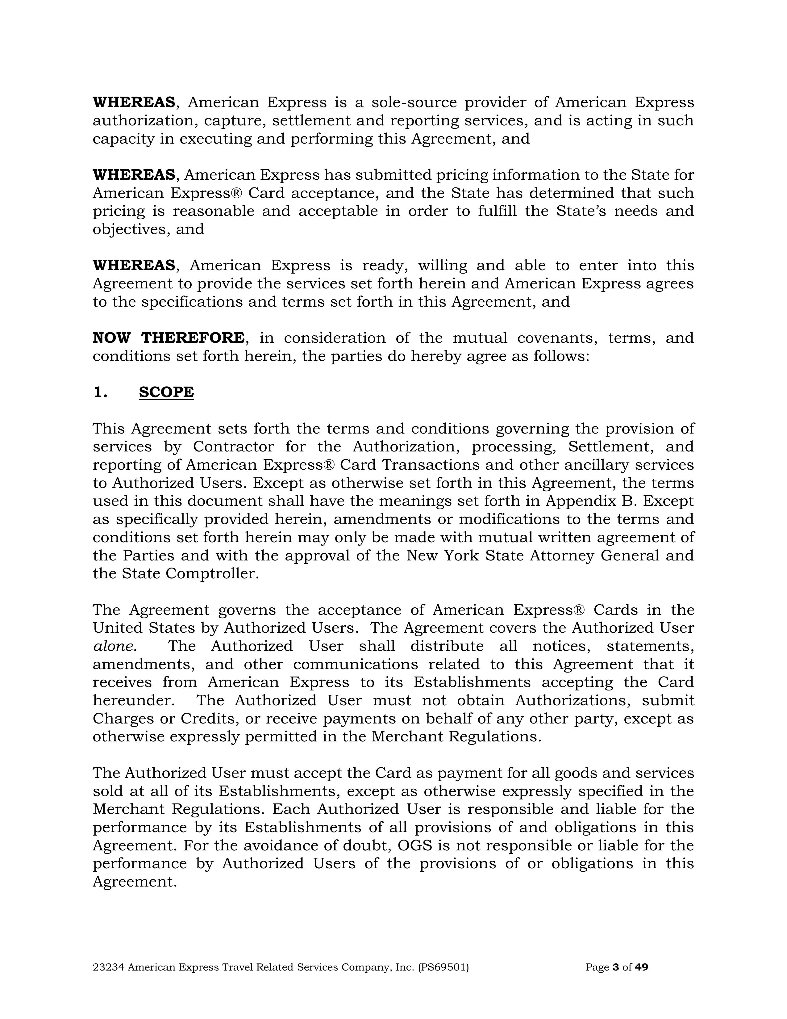 American Express Card Acceptance Agreement — page 3