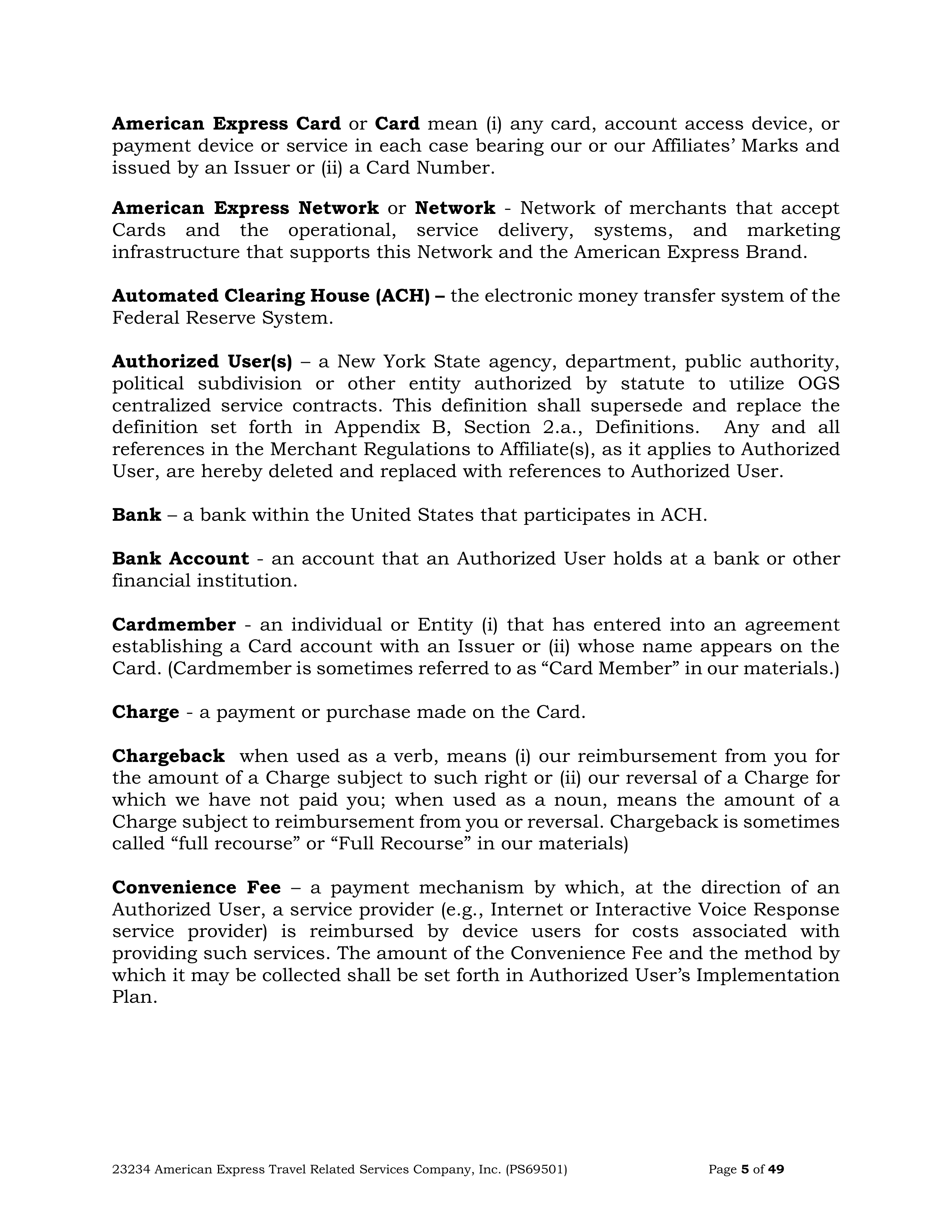 American Express Card Acceptance Agreement — page 5