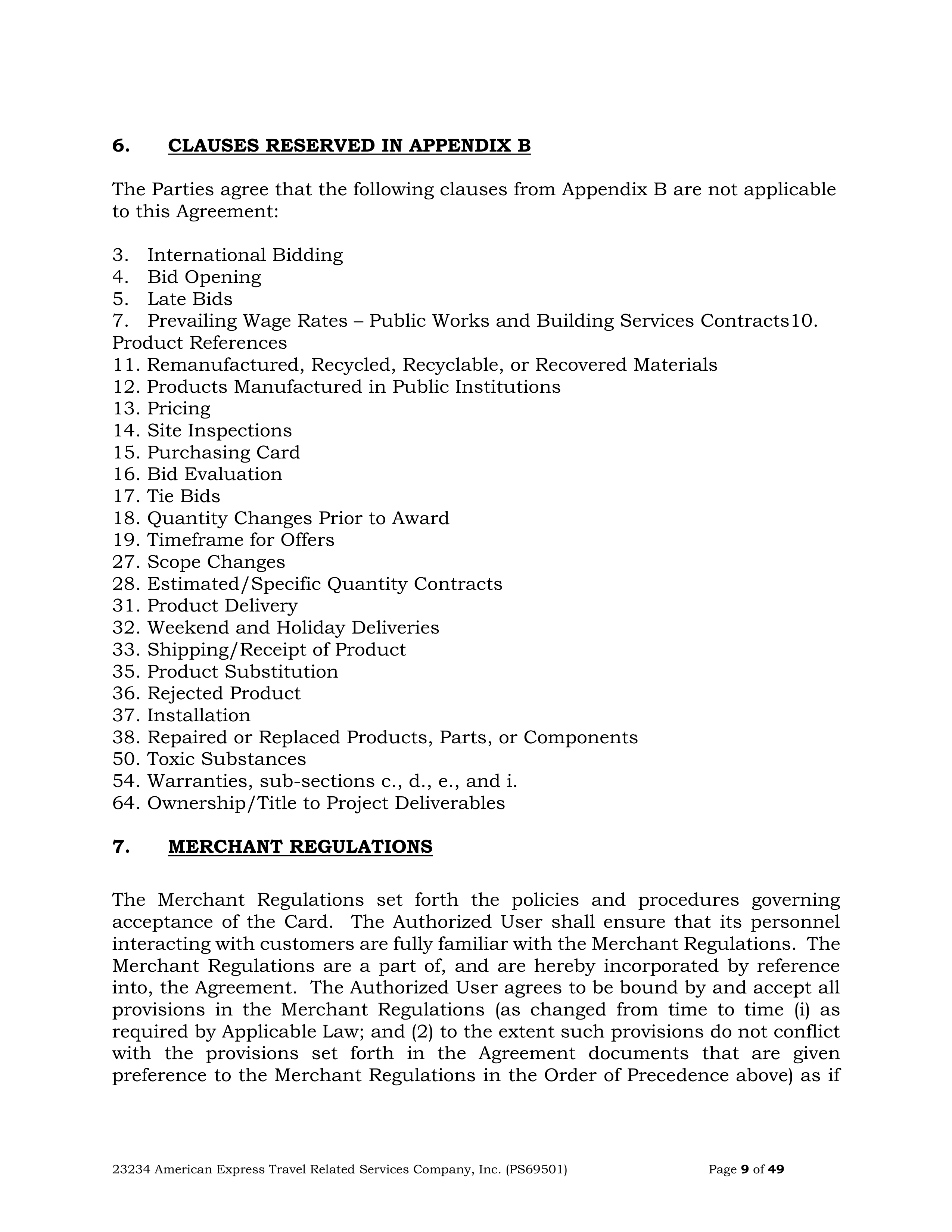 American Express Card Acceptance Agreement — page 9