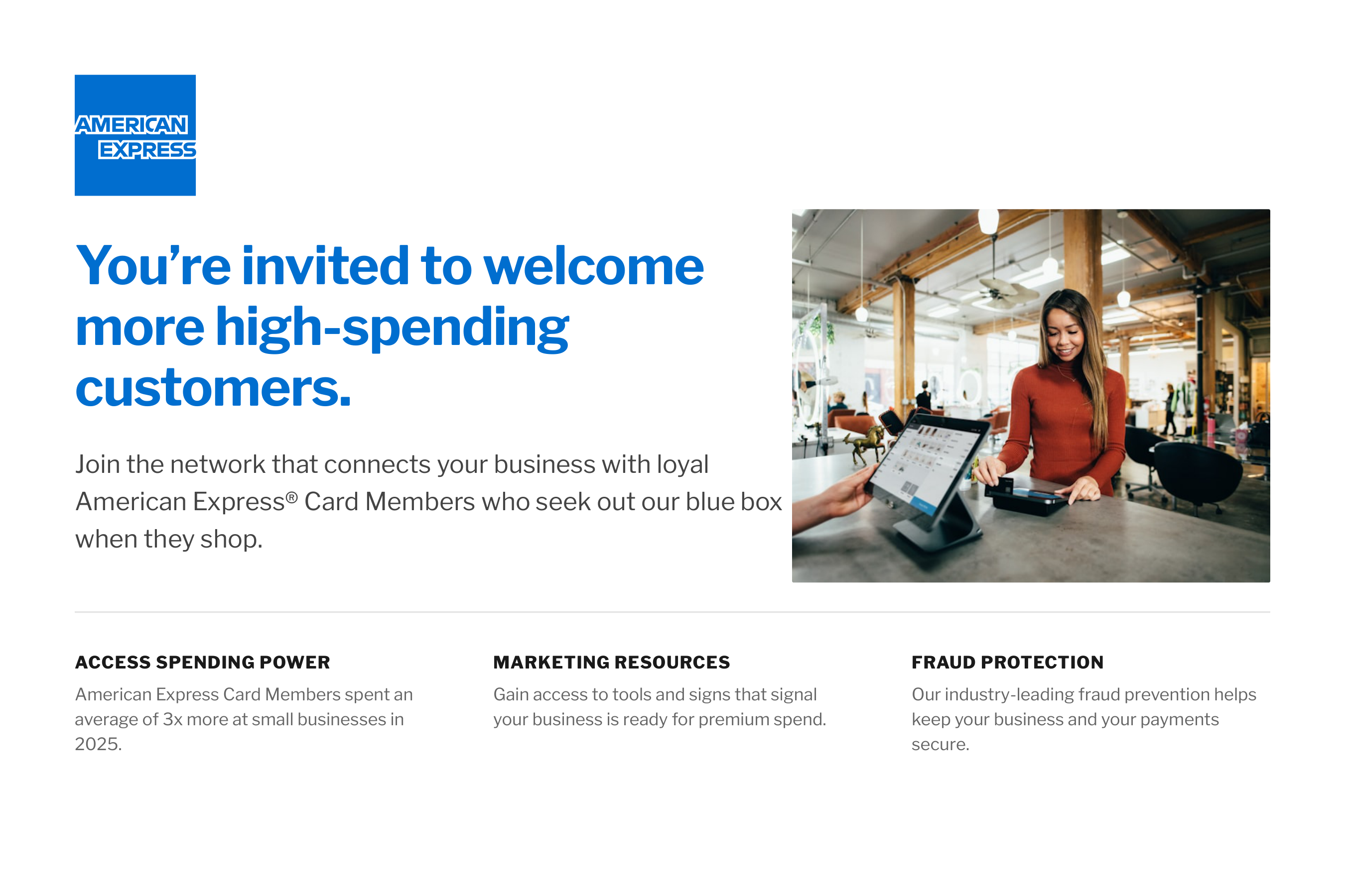 American Express Merchant Acceptance Exclusive Invitation Postcard — page 1