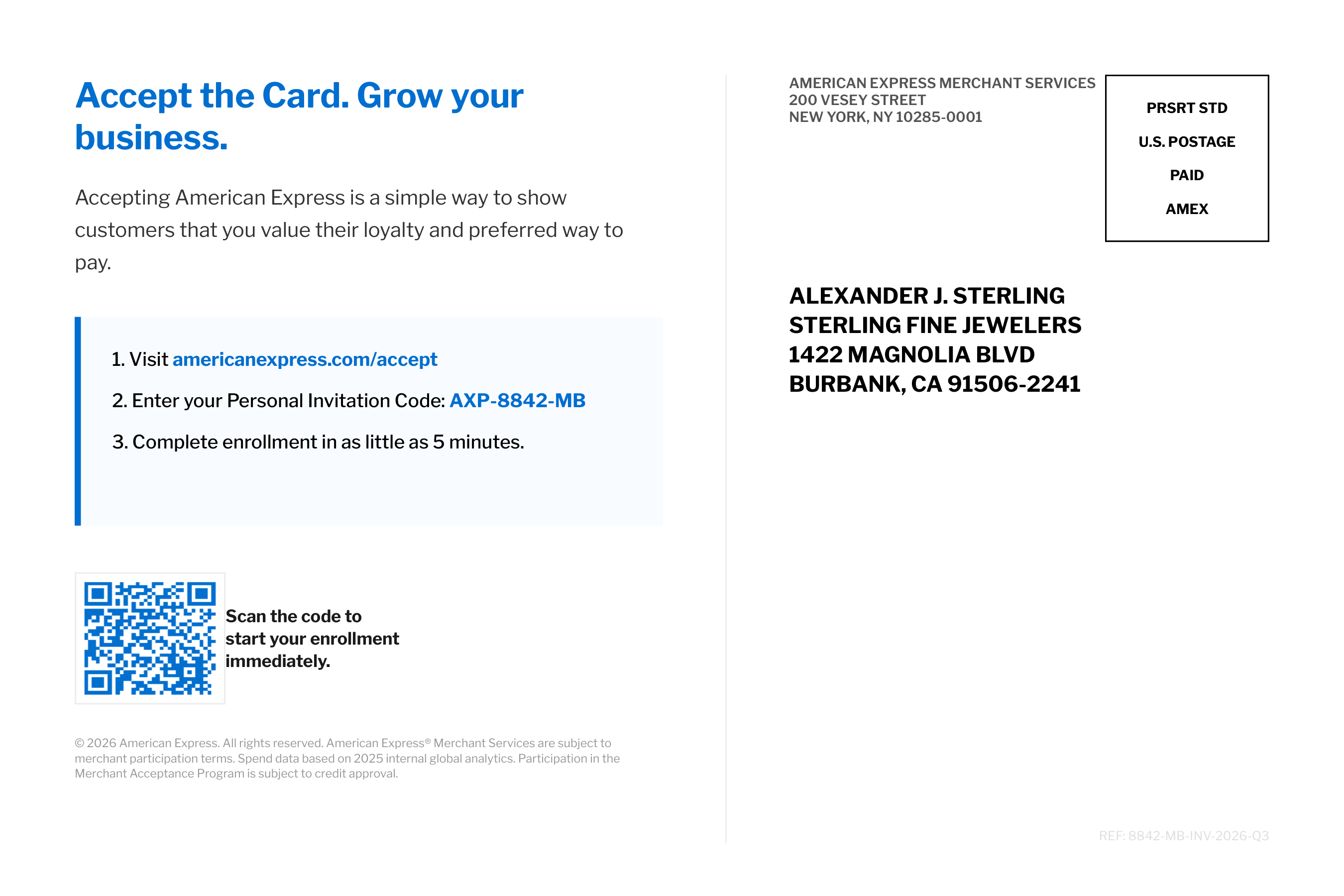 American Express Merchant Acceptance Exclusive Invitation Postcard — page 2