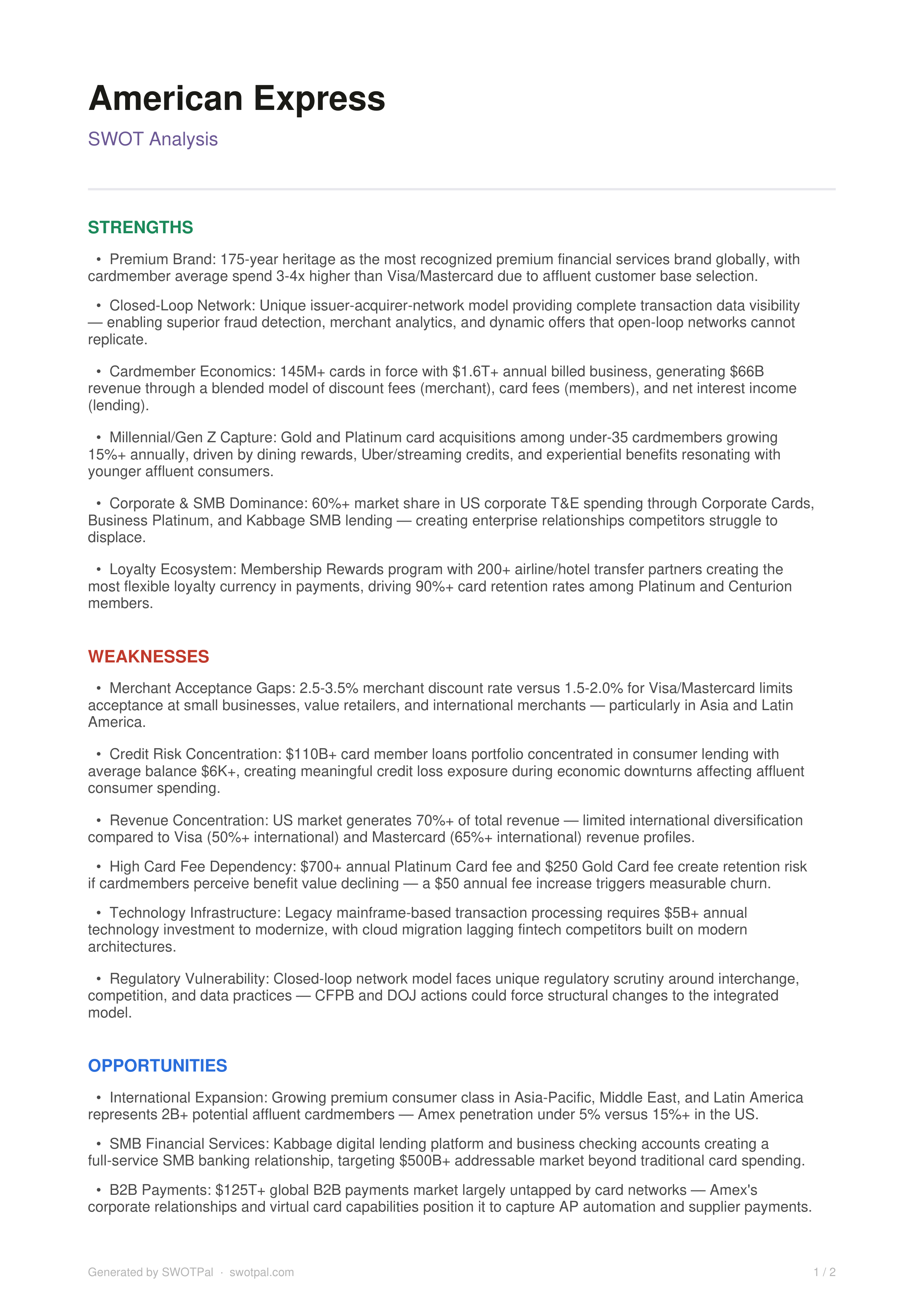 American Express SWOT Analysis  — page 1