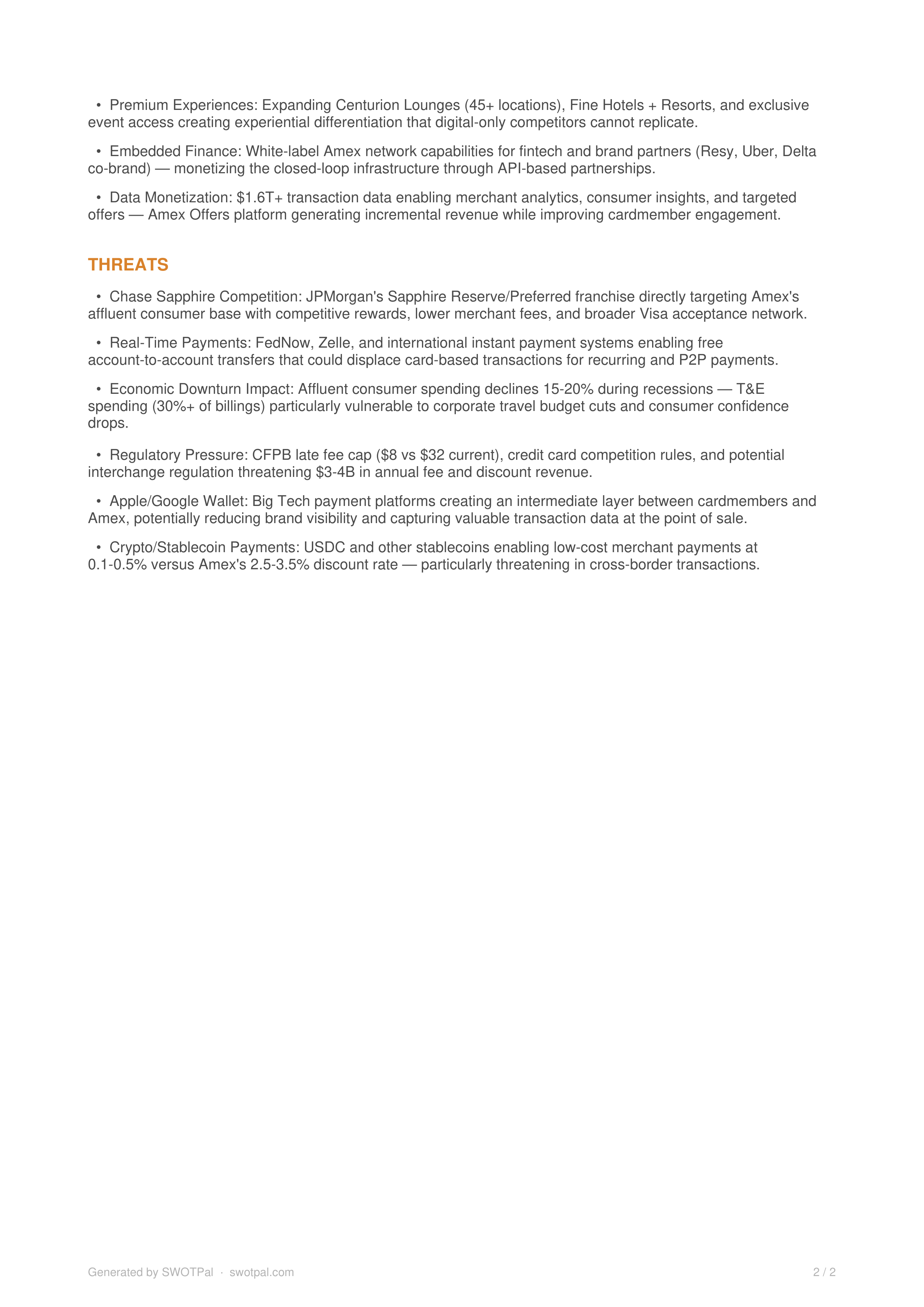 American Express SWOT Analysis  — page 2