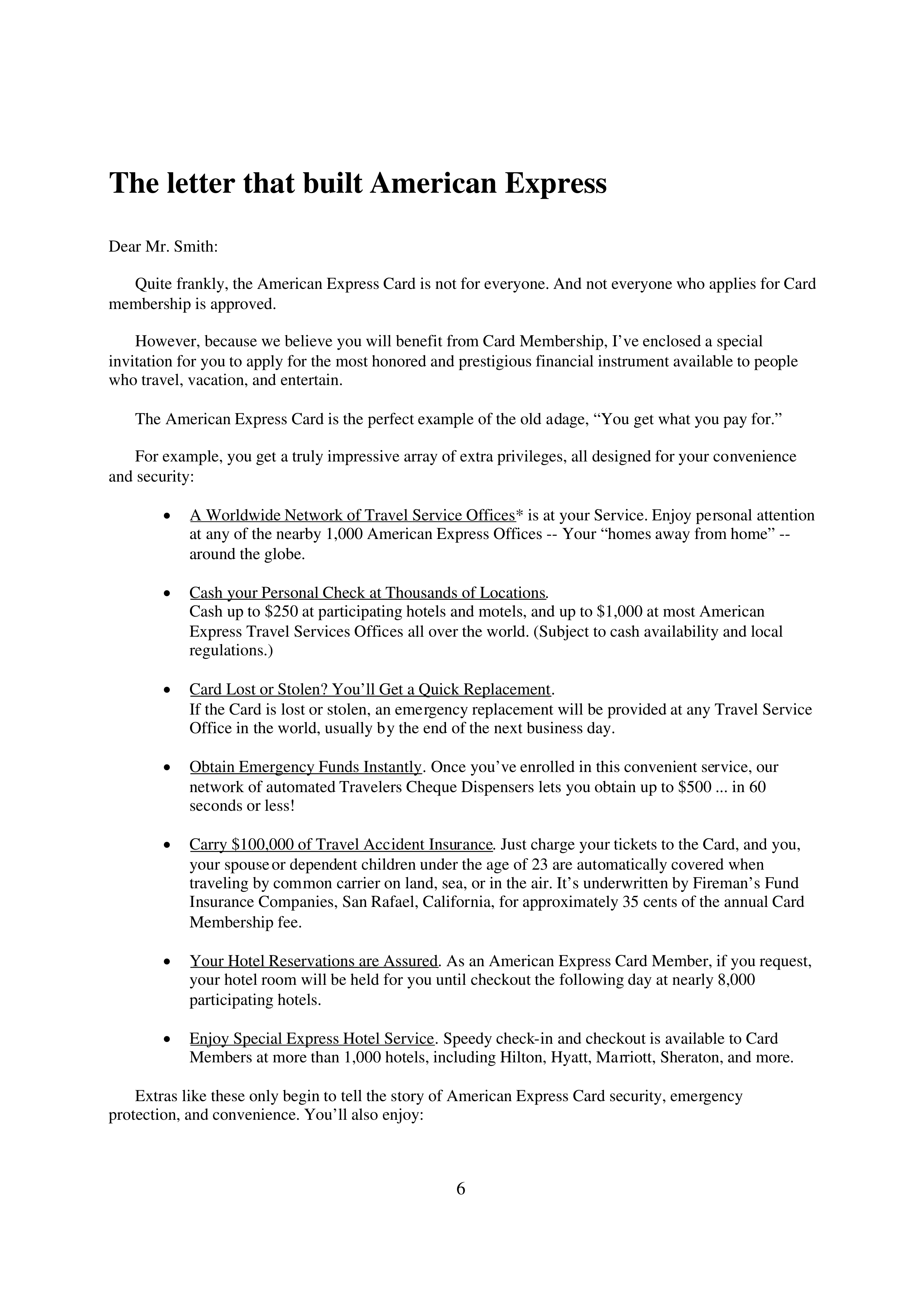 American Express Sales Letter — page 1