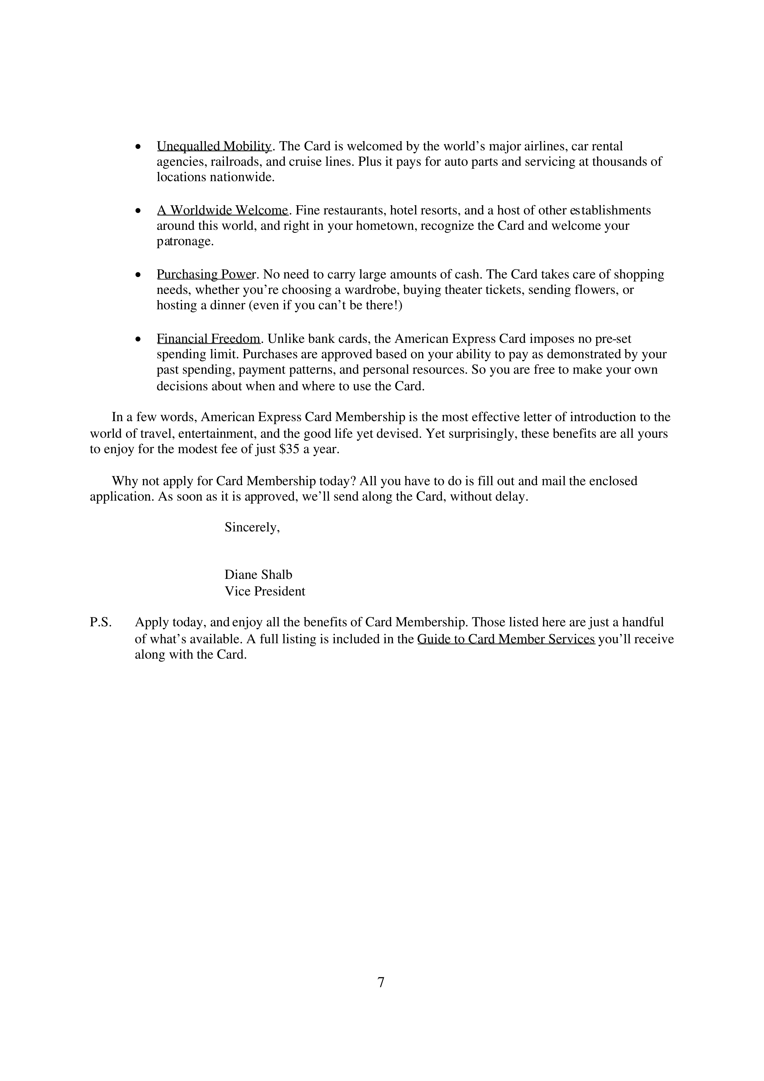 American Express Sales Letter — page 2