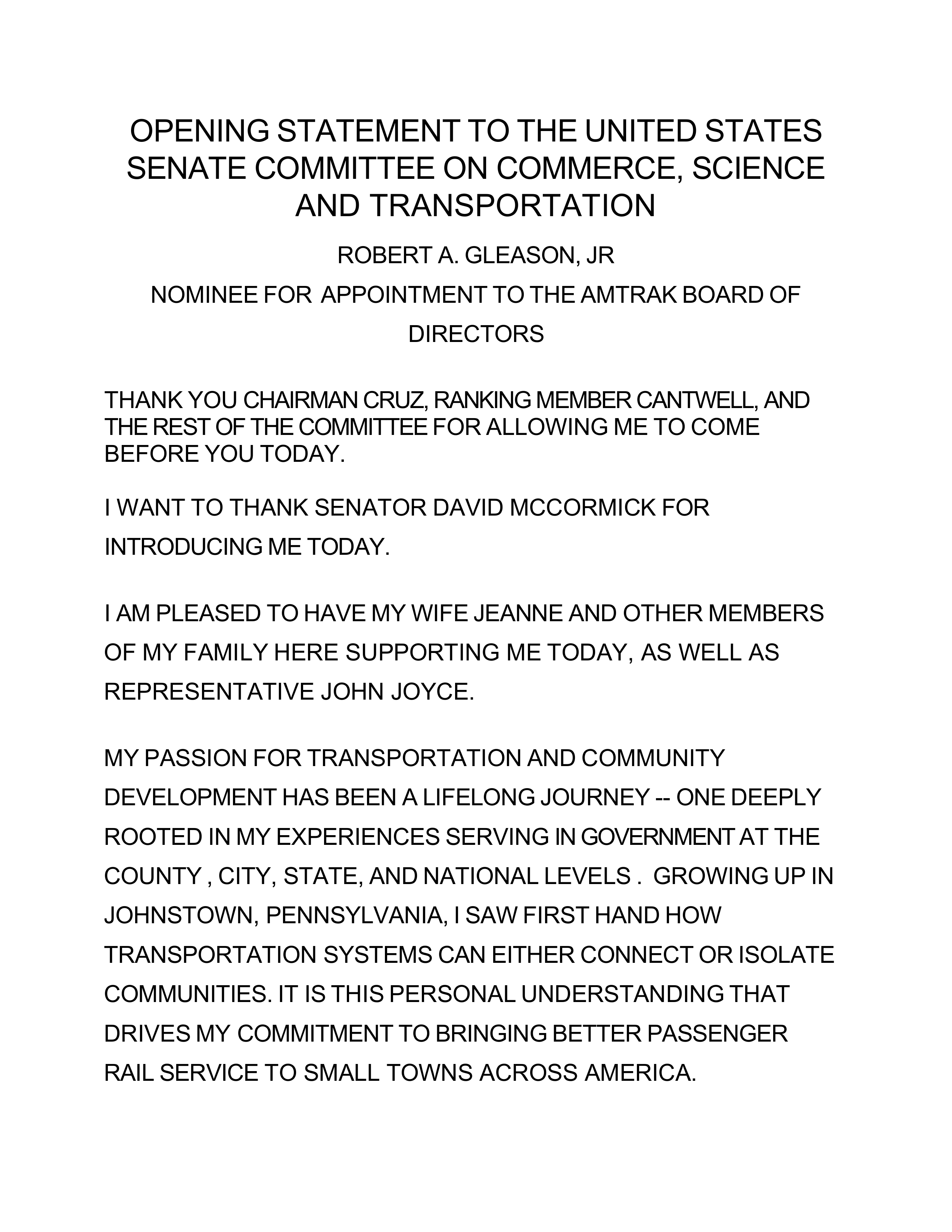 Amtrak Board Nomination Hearing Opening Statement — page 1