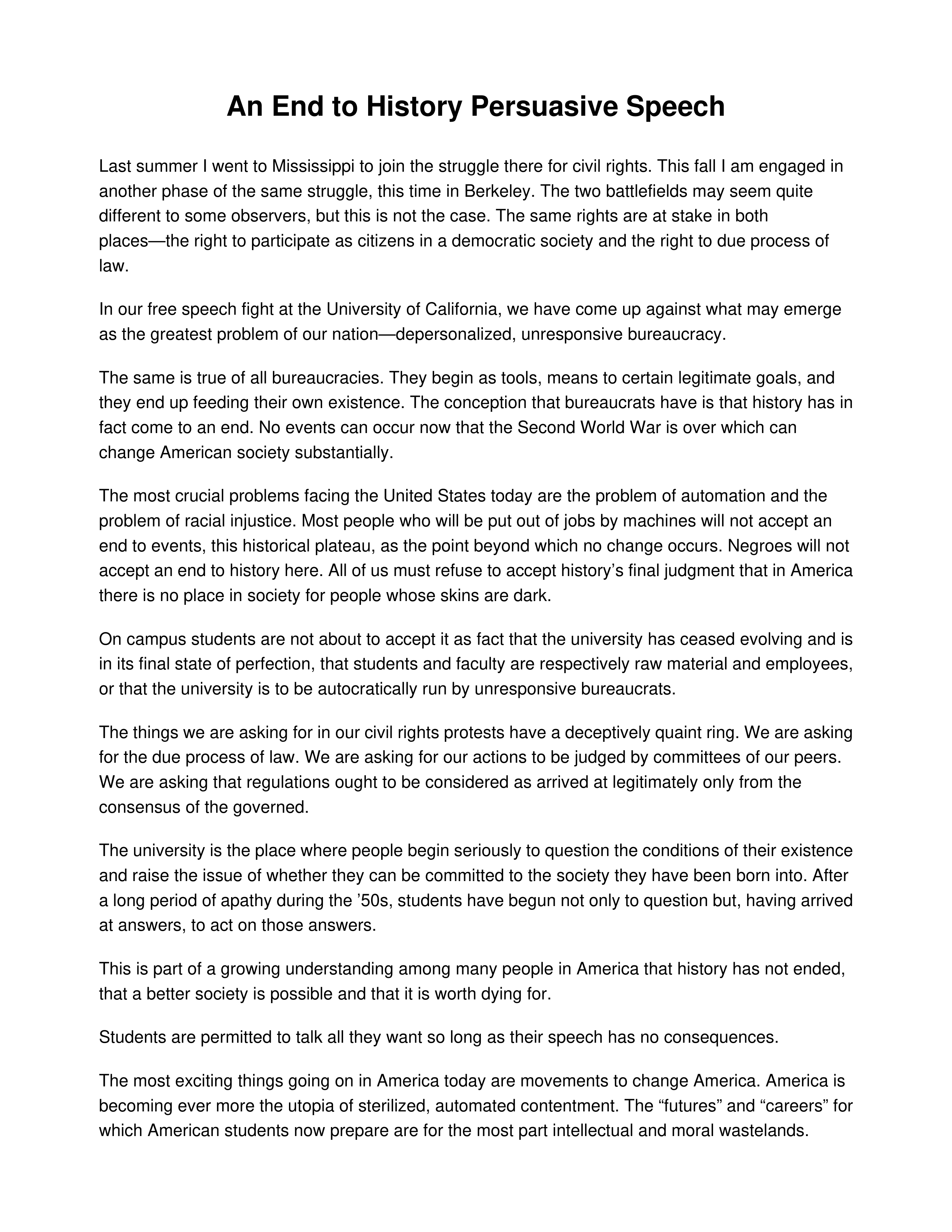 An End to History Persuasive Speech — page 1