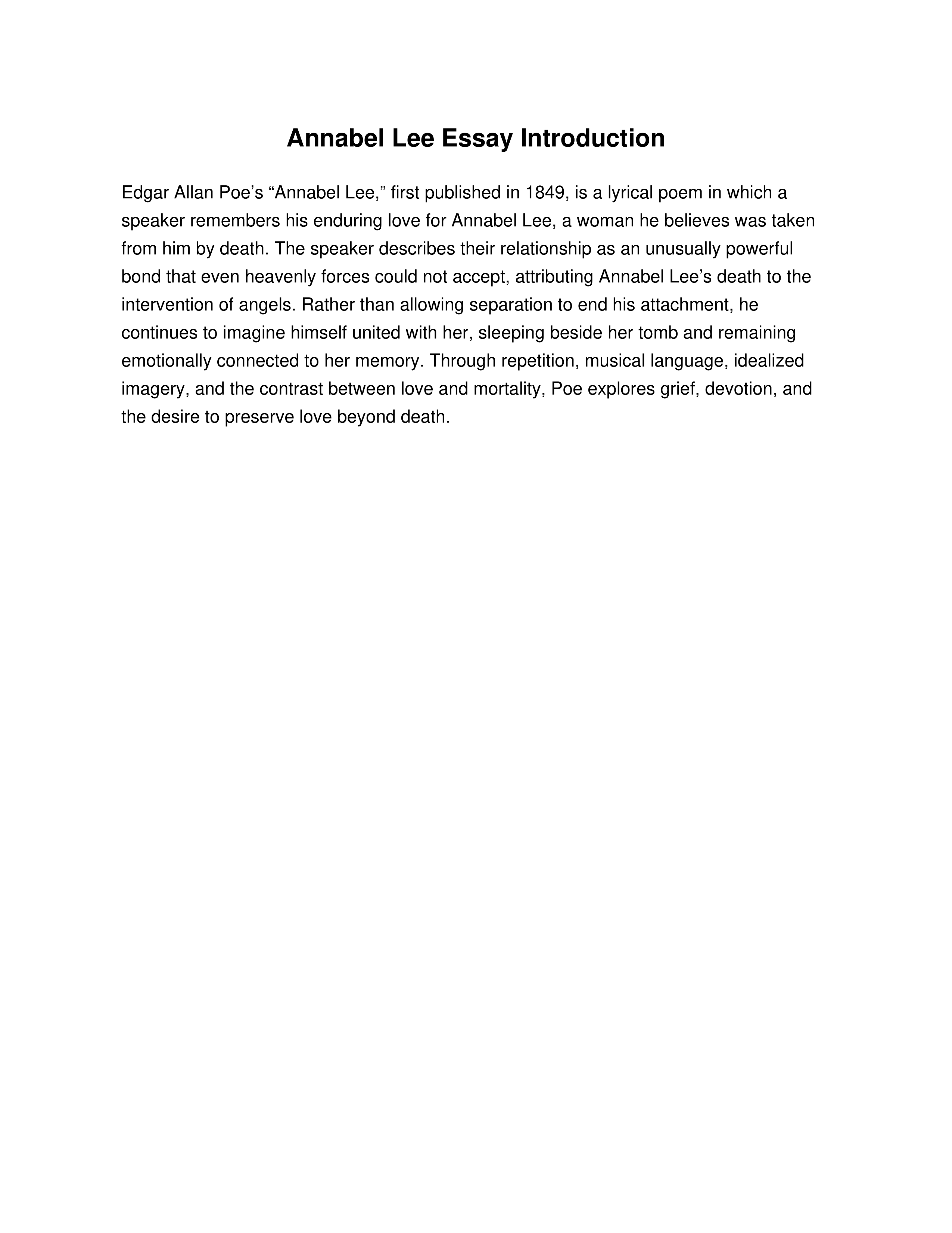 Annabel Lee Essay Introduction — page 1
