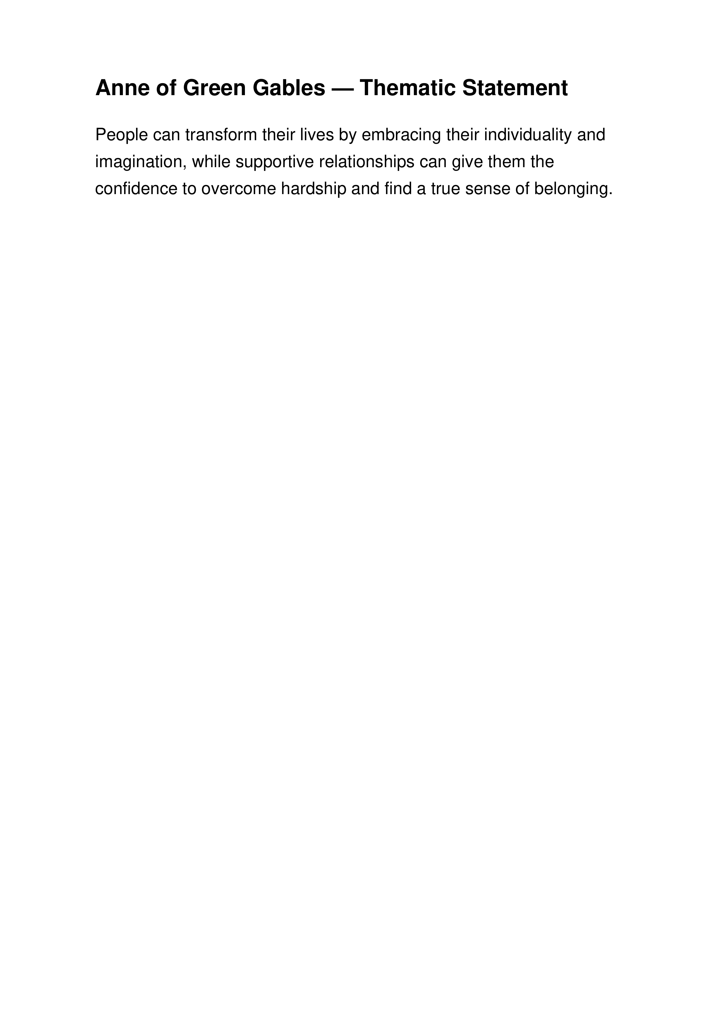 Anne of Green Gables Thematic Statement — page 1