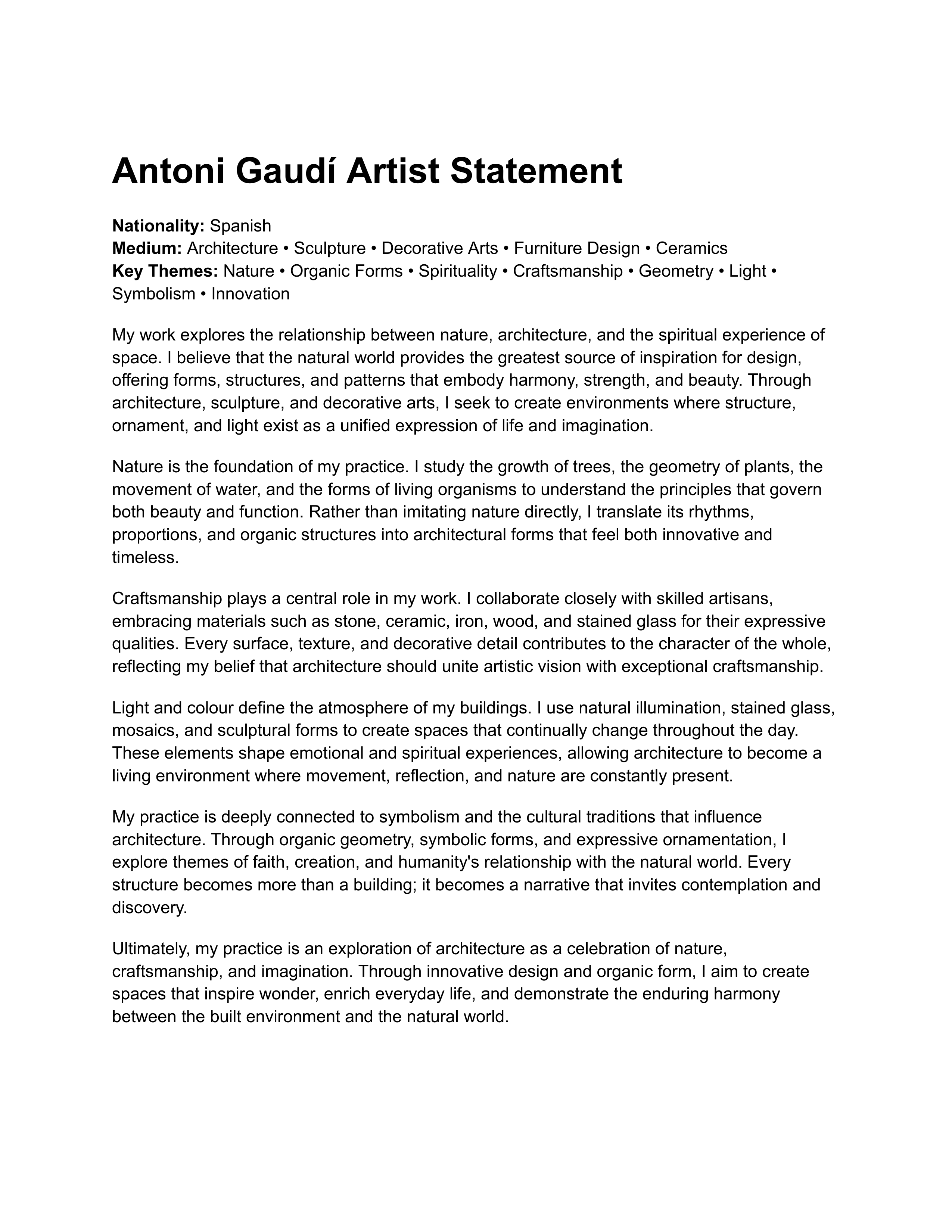 Antoni Gaudí Artist Statement — page 1