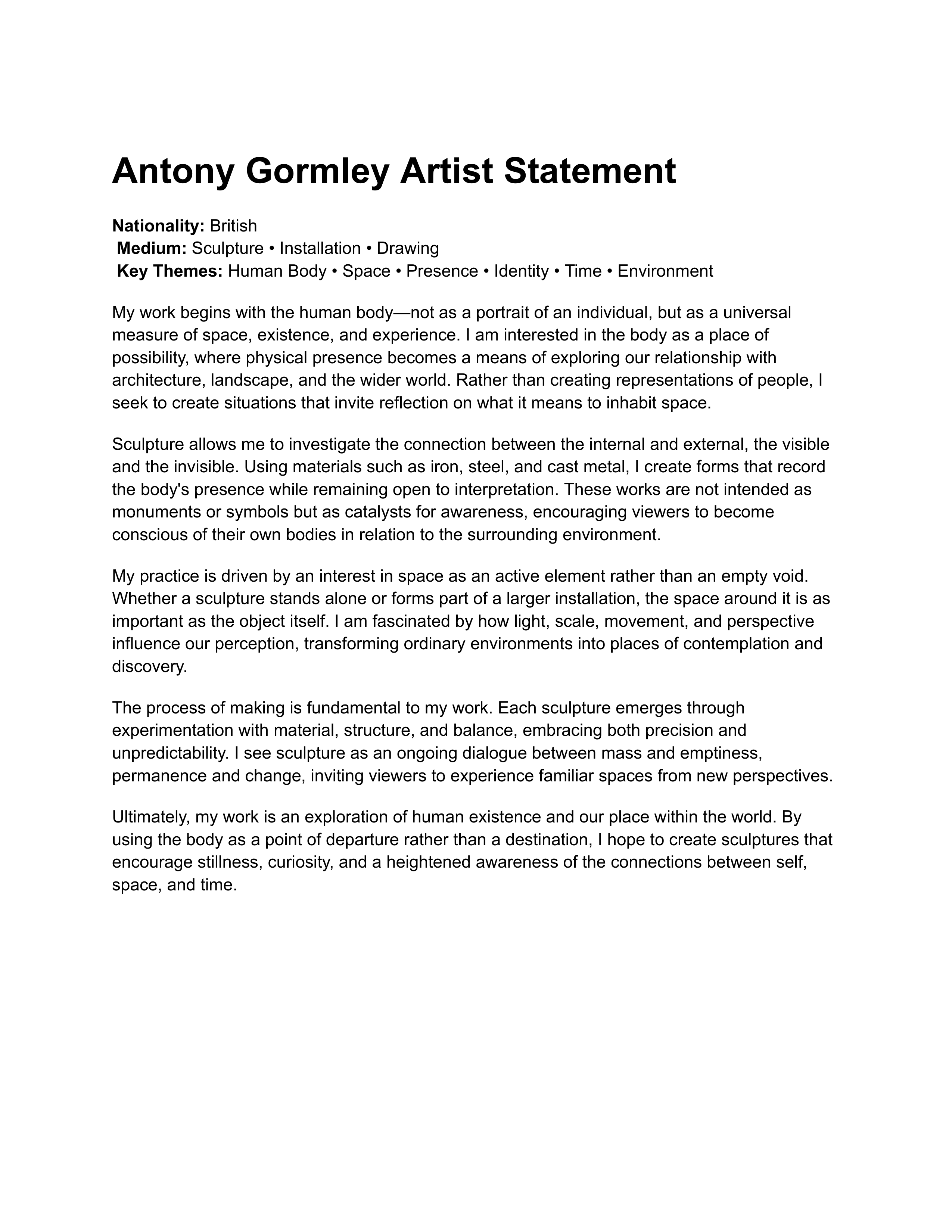Antony Gormley Artist Statement — page 1