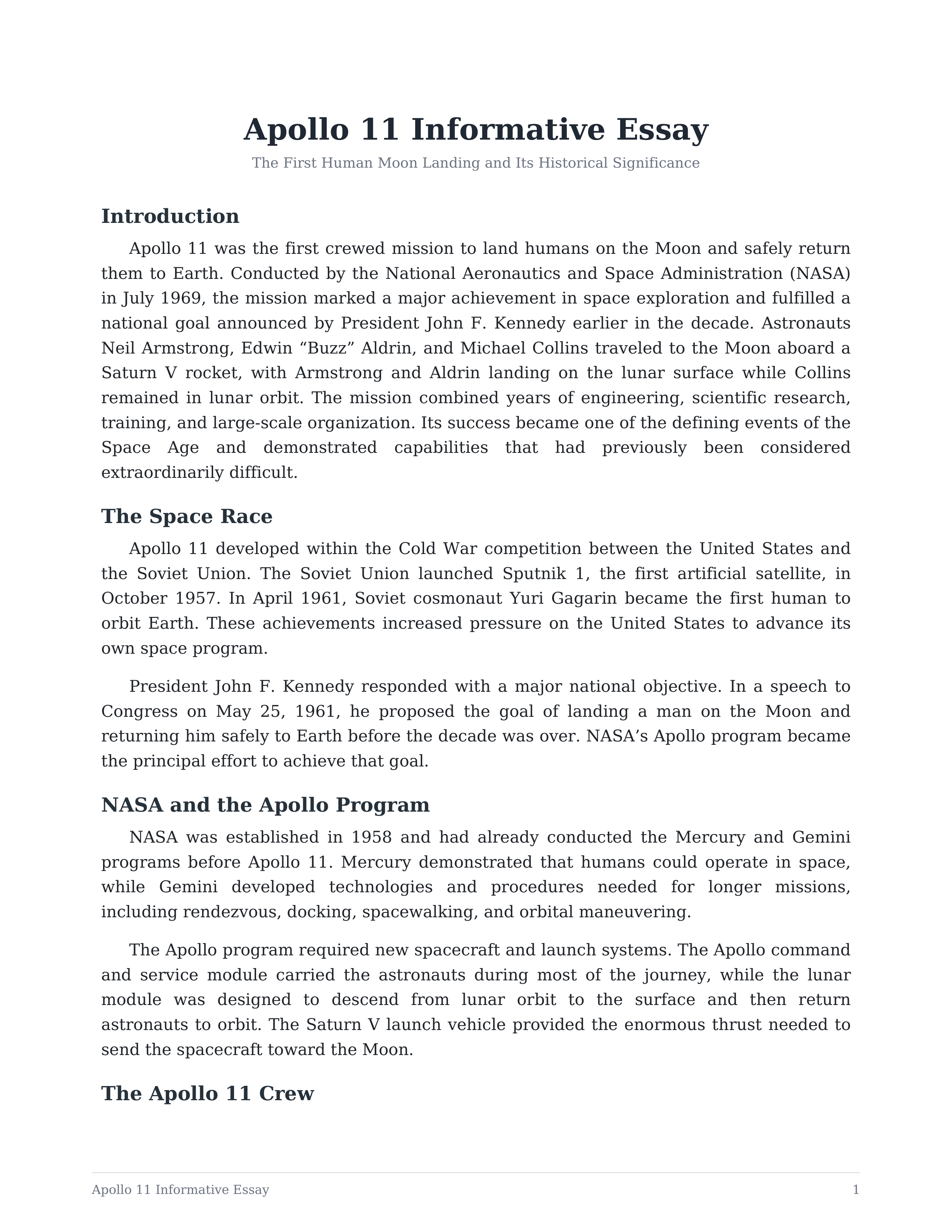 Apollo 11 Informative Essay — page 1