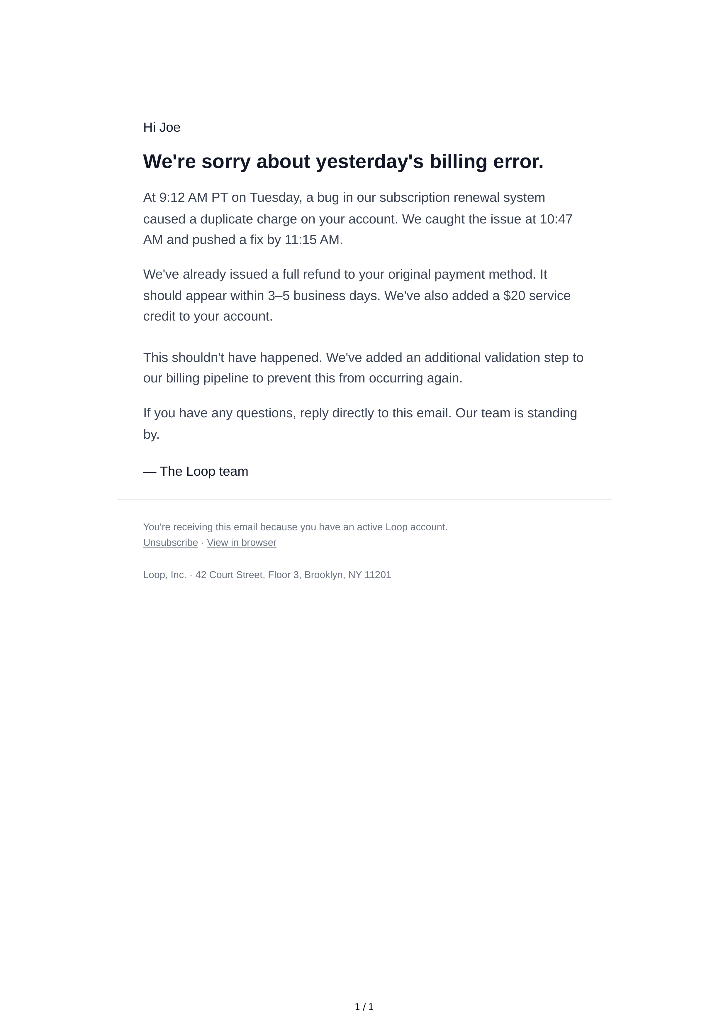 Apology Email — page 1