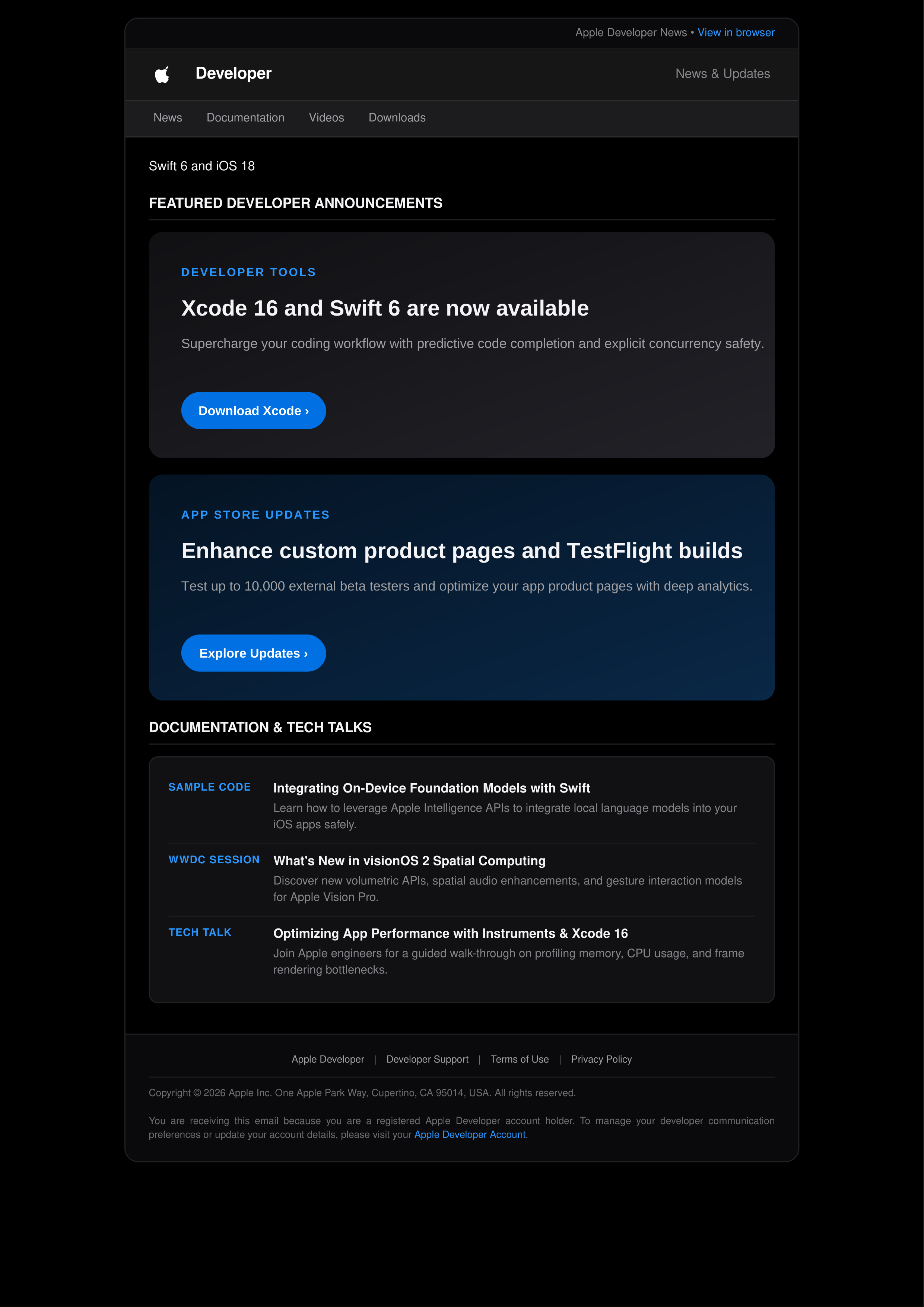 Apple Developer Email Newsletter — page 1