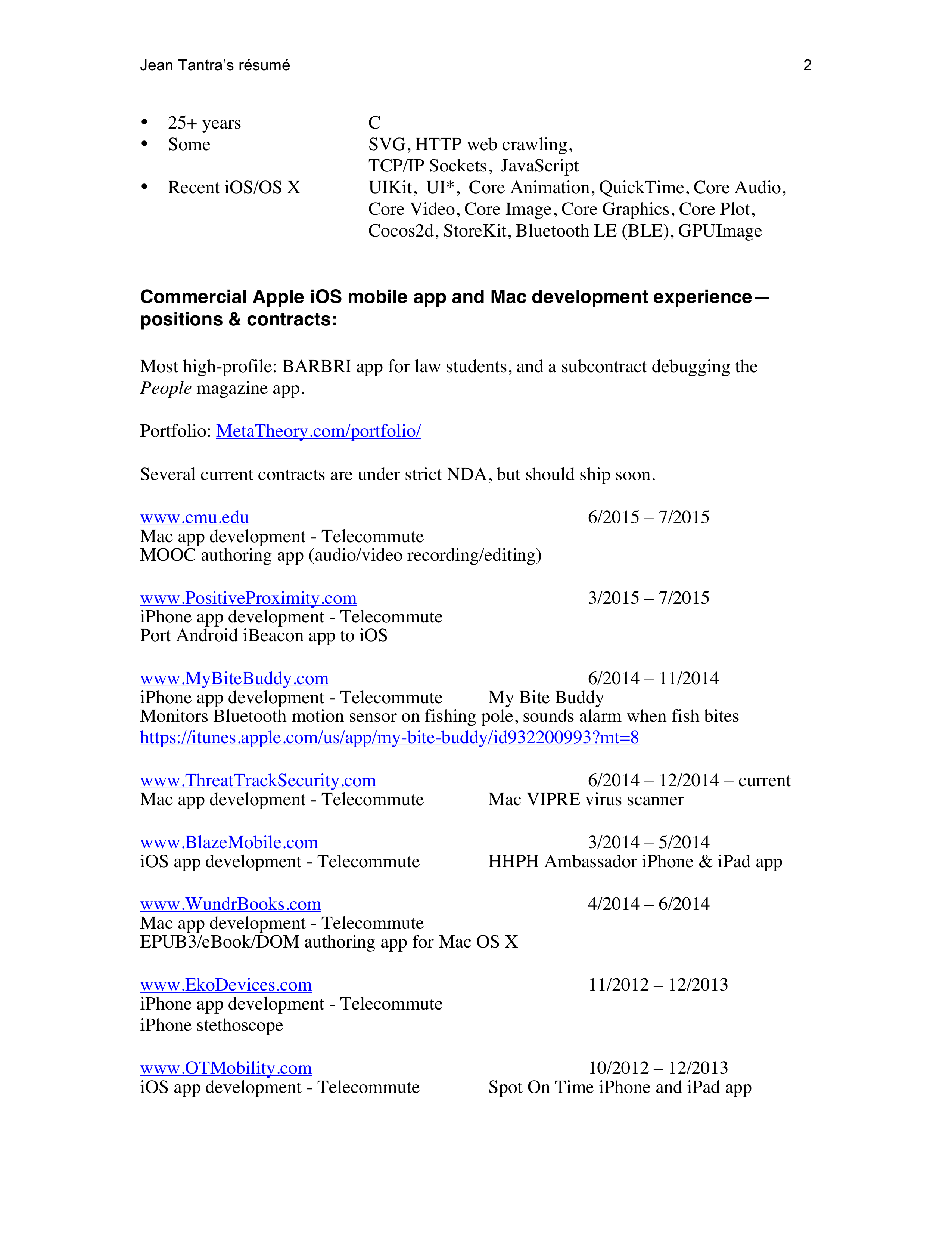 Apple Mobile App Developer Resume — page 2