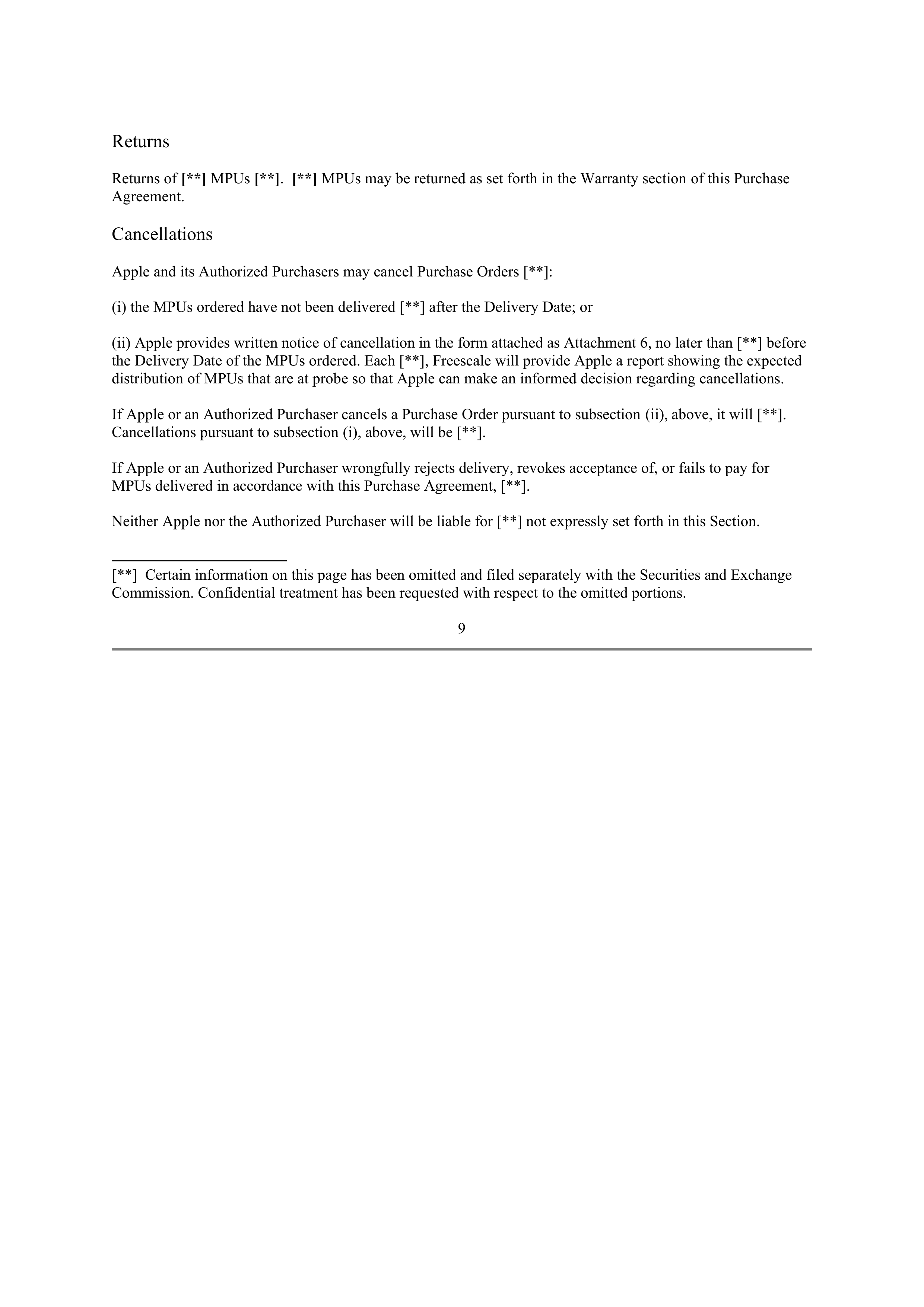 Apple Purchase Agreement Between Apple and Freescale — page 11