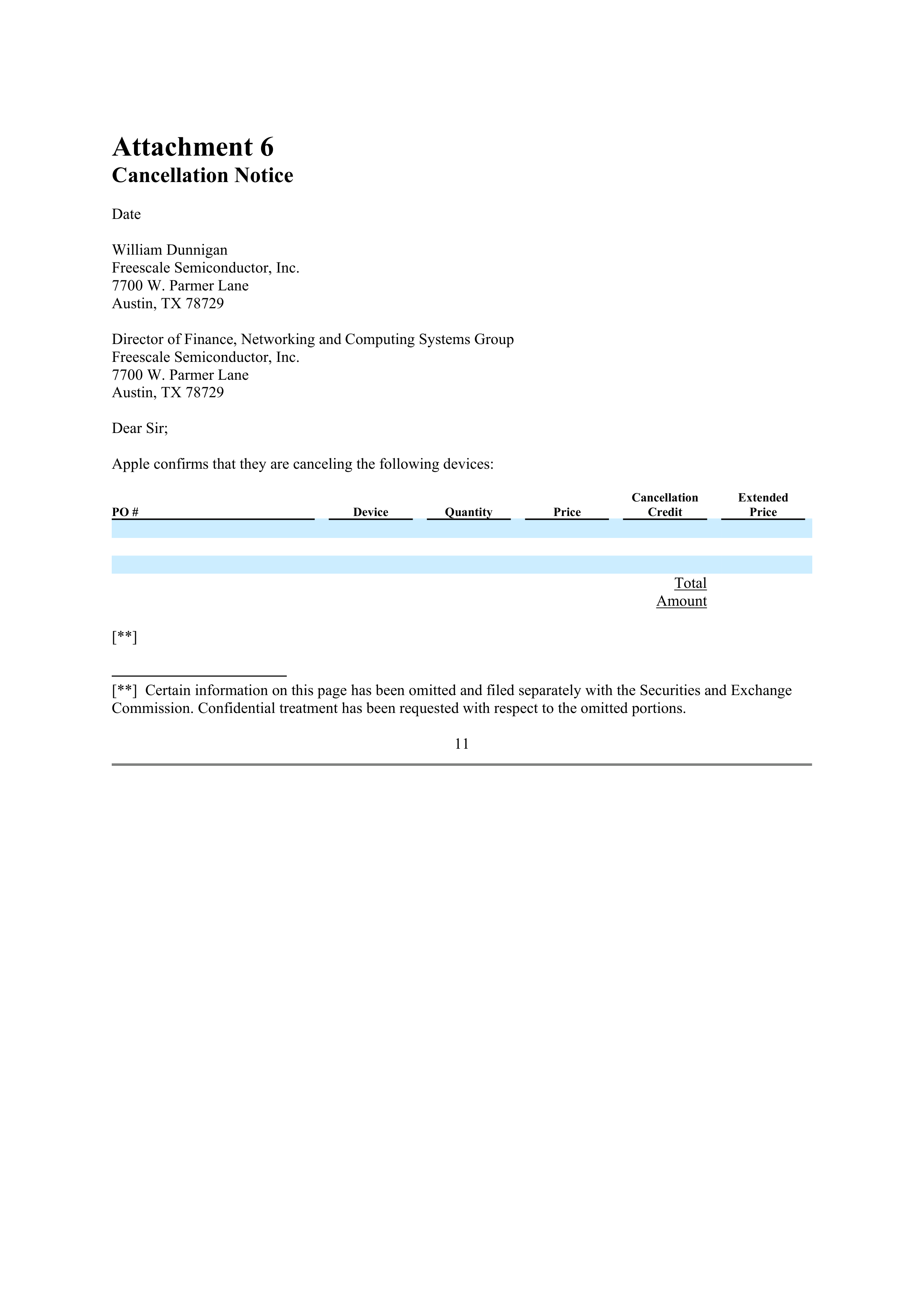 Apple Purchase Agreement Between Apple and Freescale — page 13
