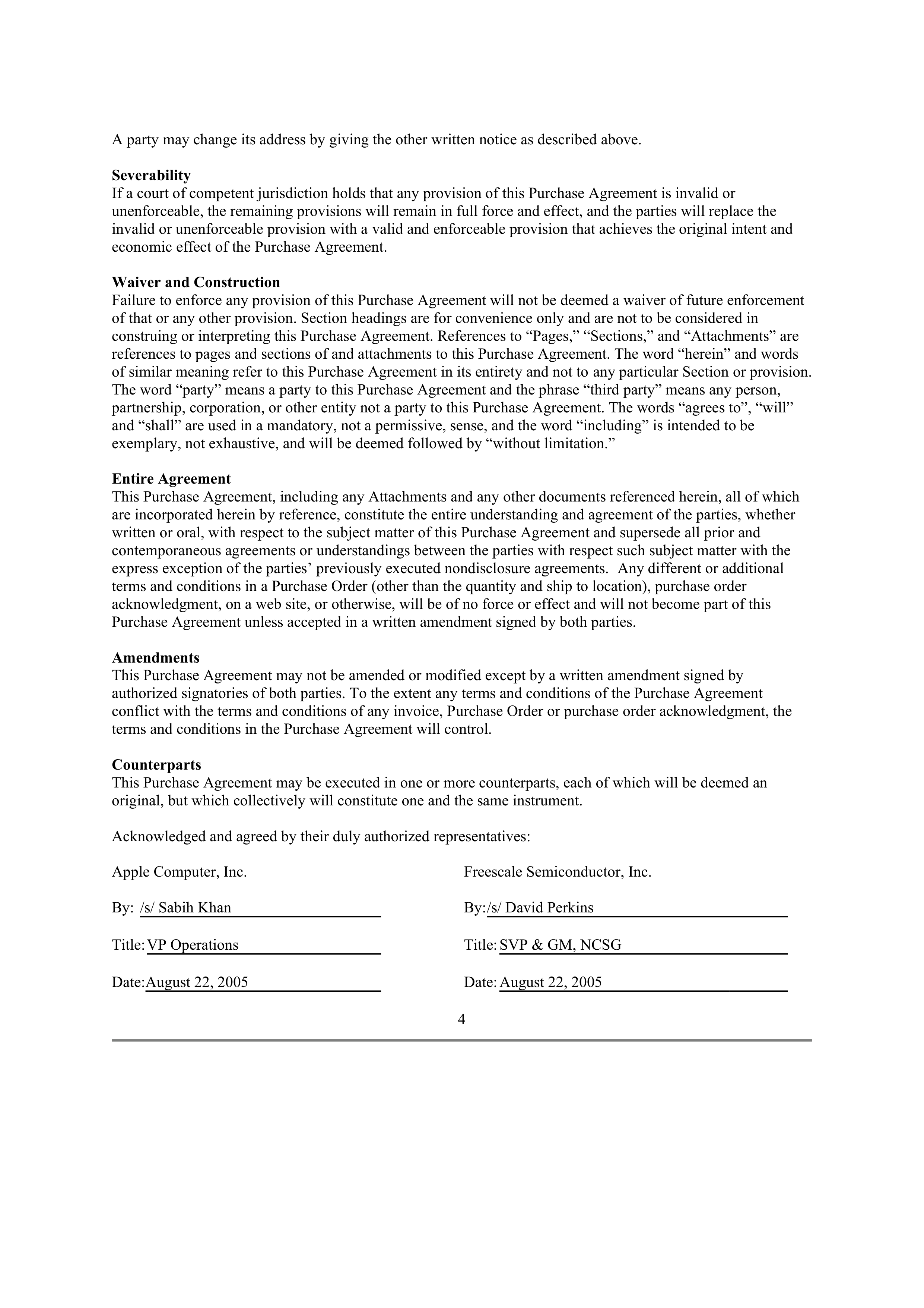 Apple Purchase Agreement Between Apple and Freescale — page 5