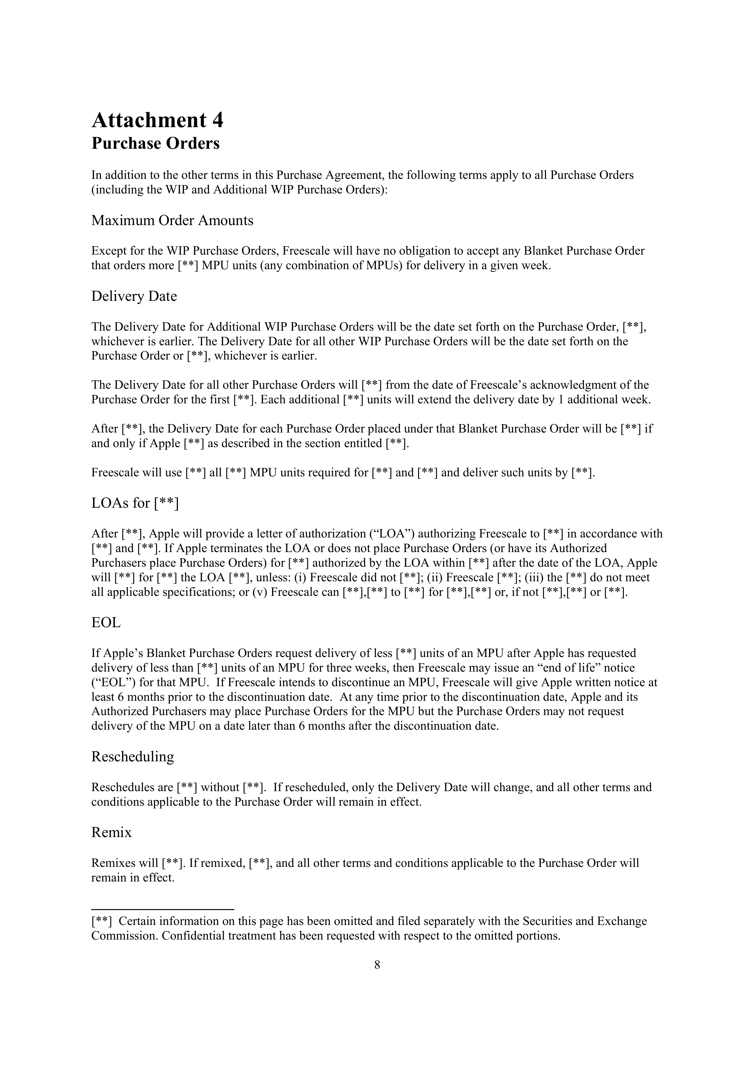 Apple Purchase Agreement Between Apple and Freescale — page 9