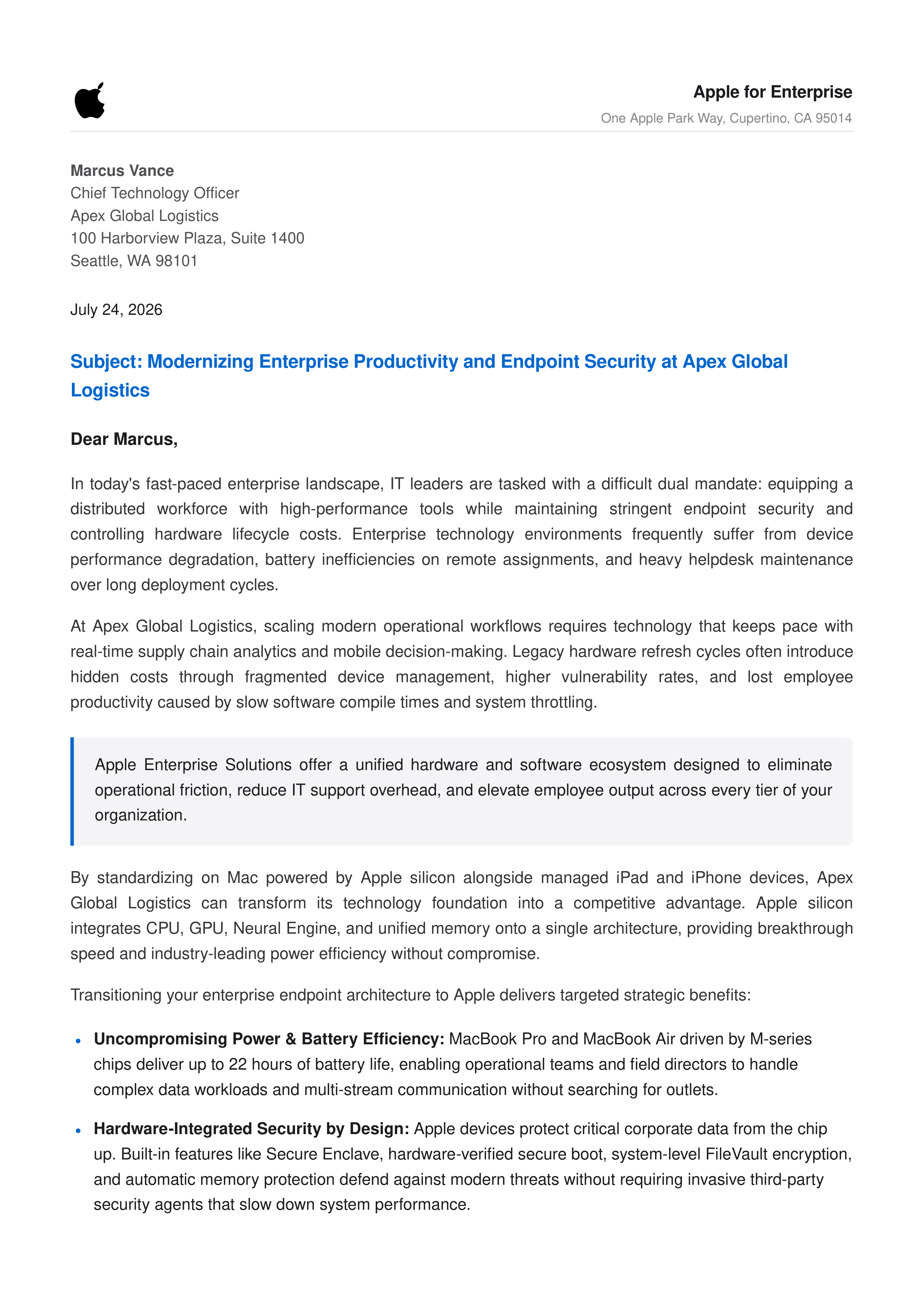 Apple Sales Letter — page 1