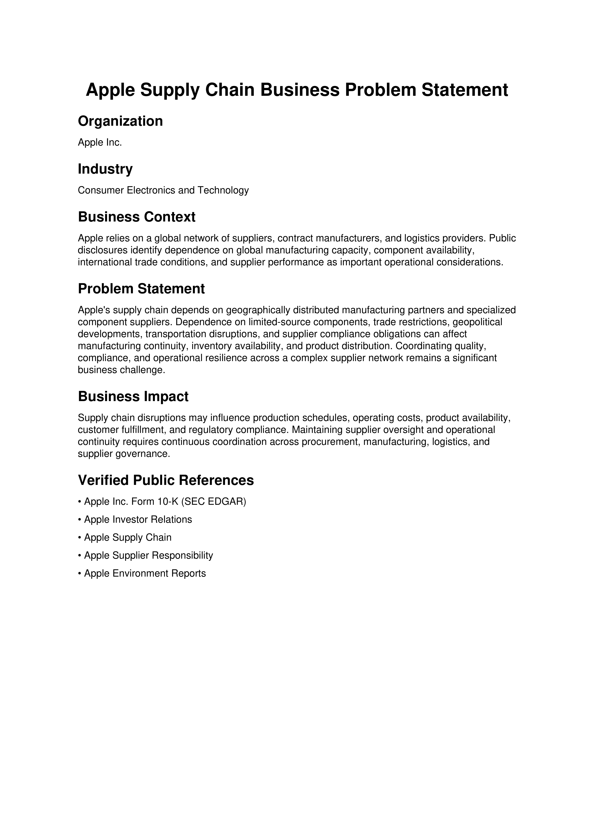 Apple Supply Chain Problem Statement — page 1