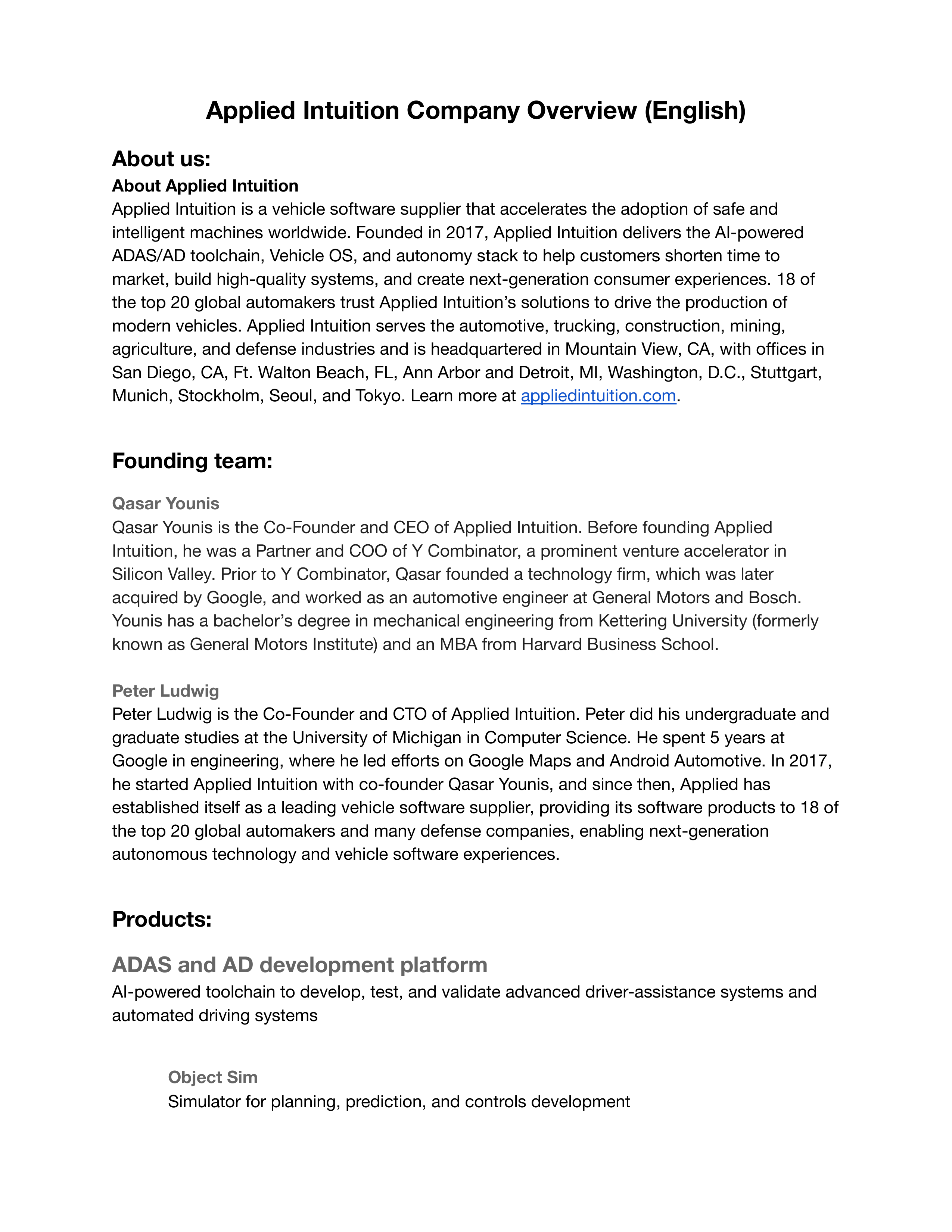 Applied Intuition for Self driving software — page 1