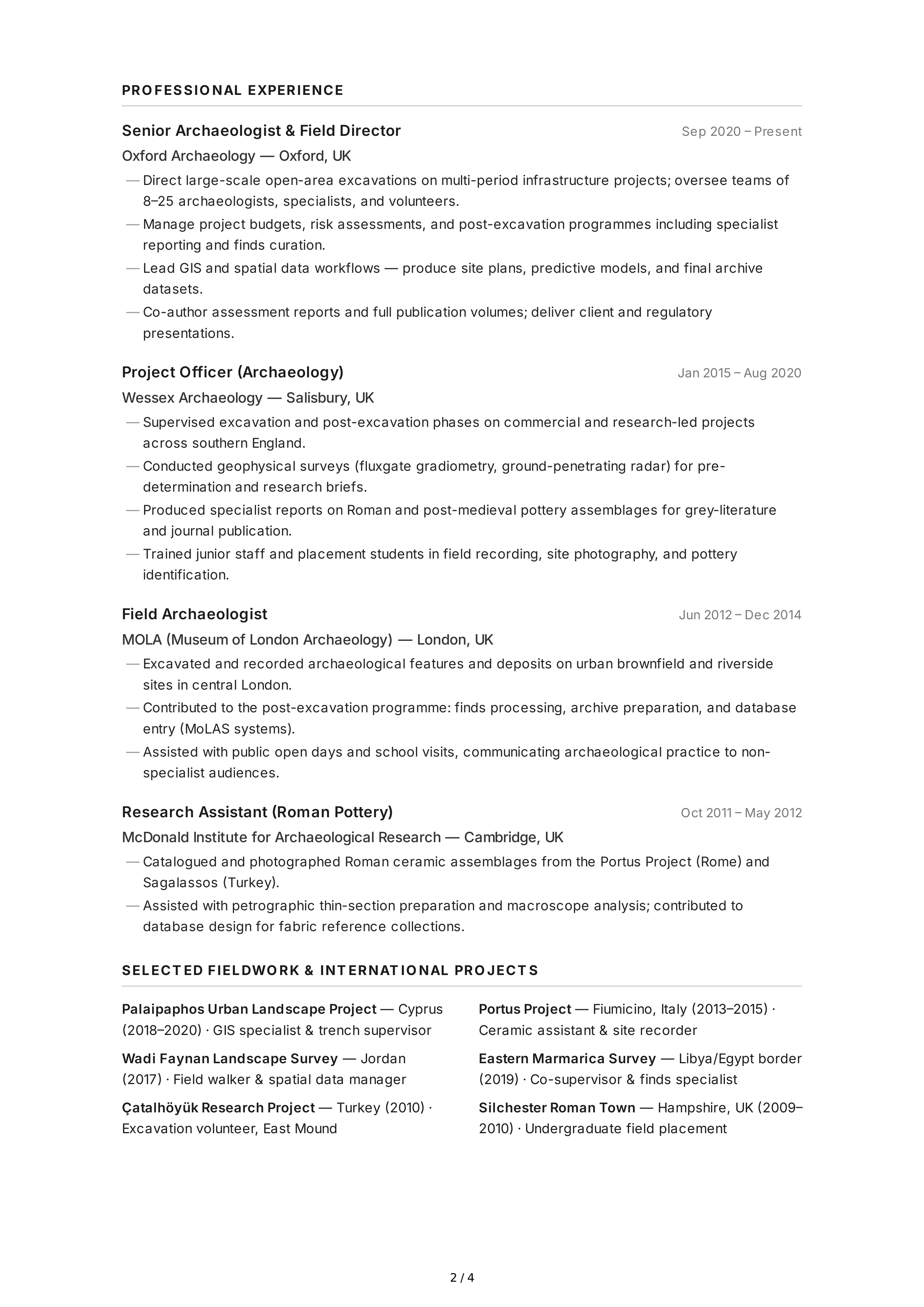 Archaeologist CV — page 2