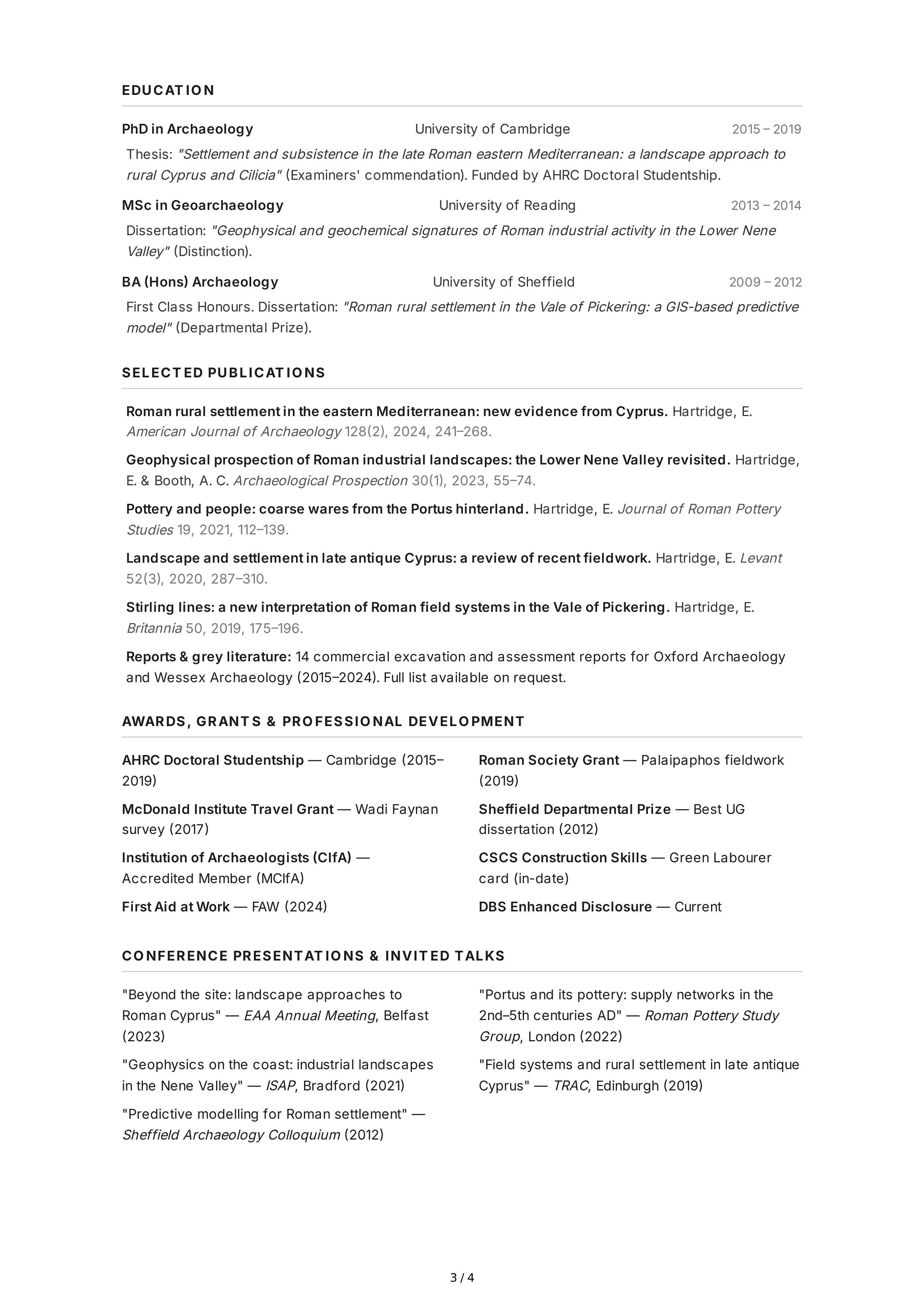 Archaeologist CV — page 3
