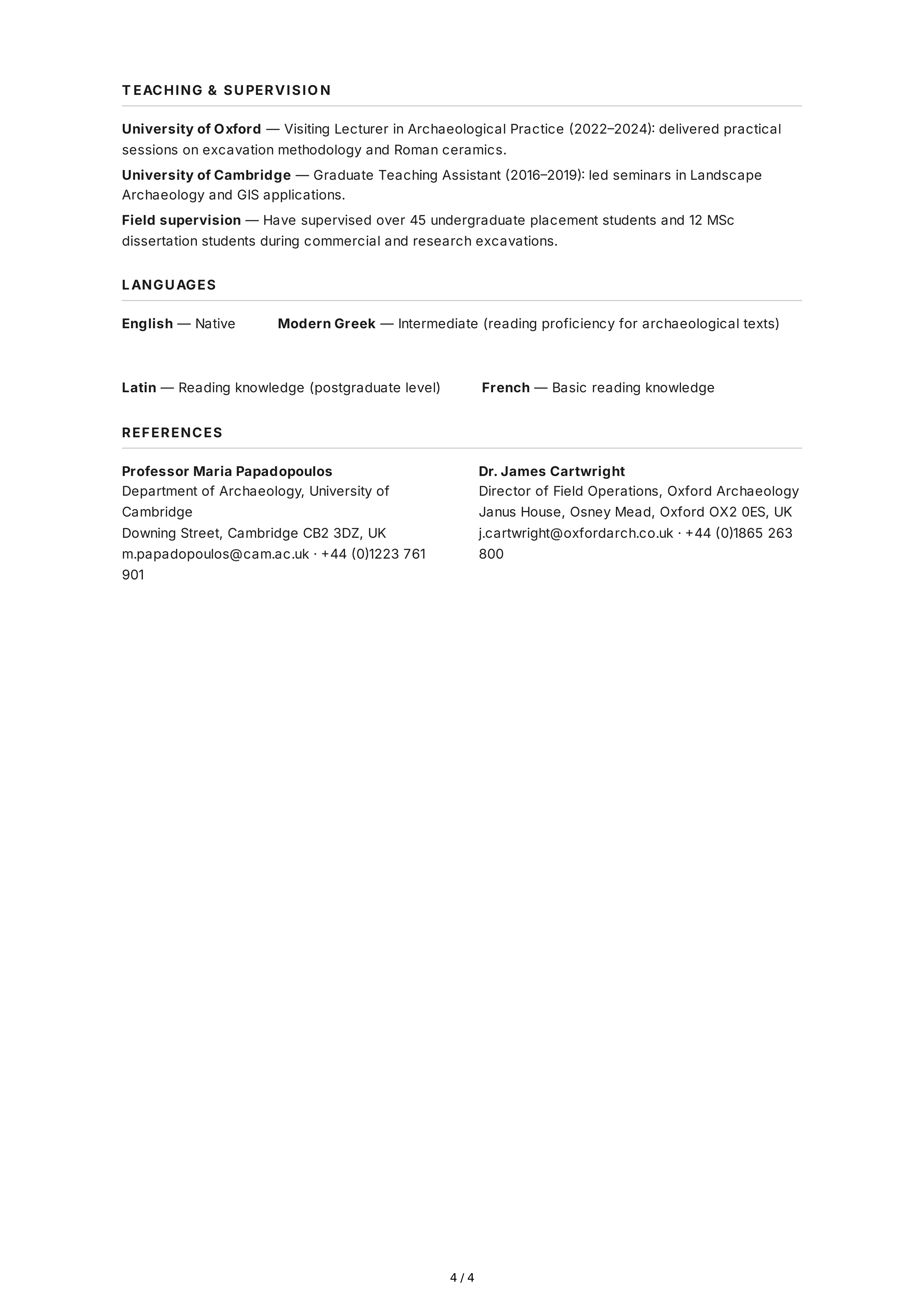 Archaeologist CV — page 4