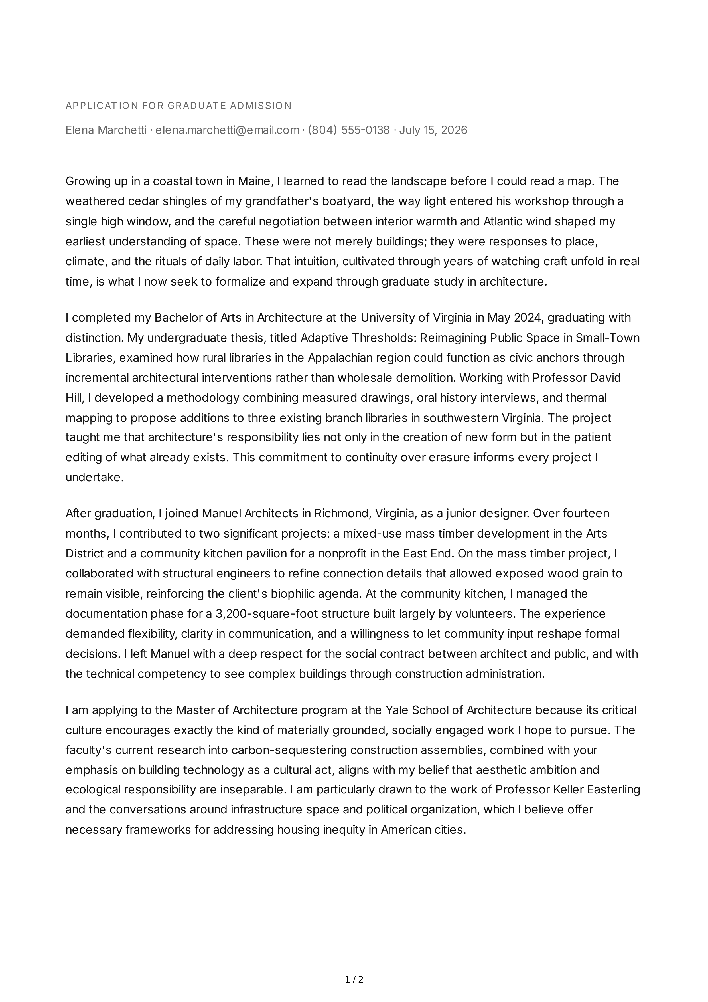 Architecture Personal Statement — page 1