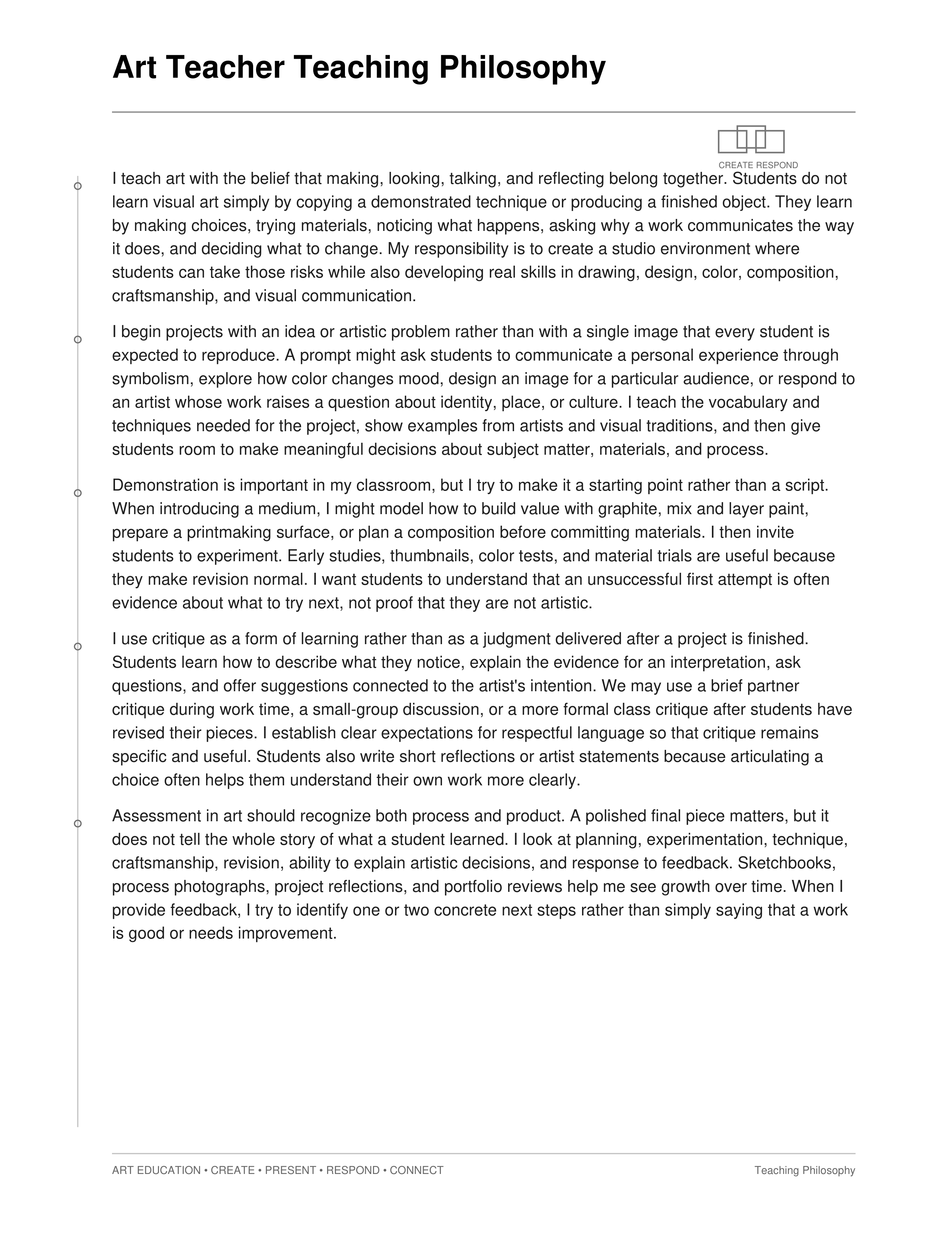 Art Teacher Teaching Philosophy — page 1