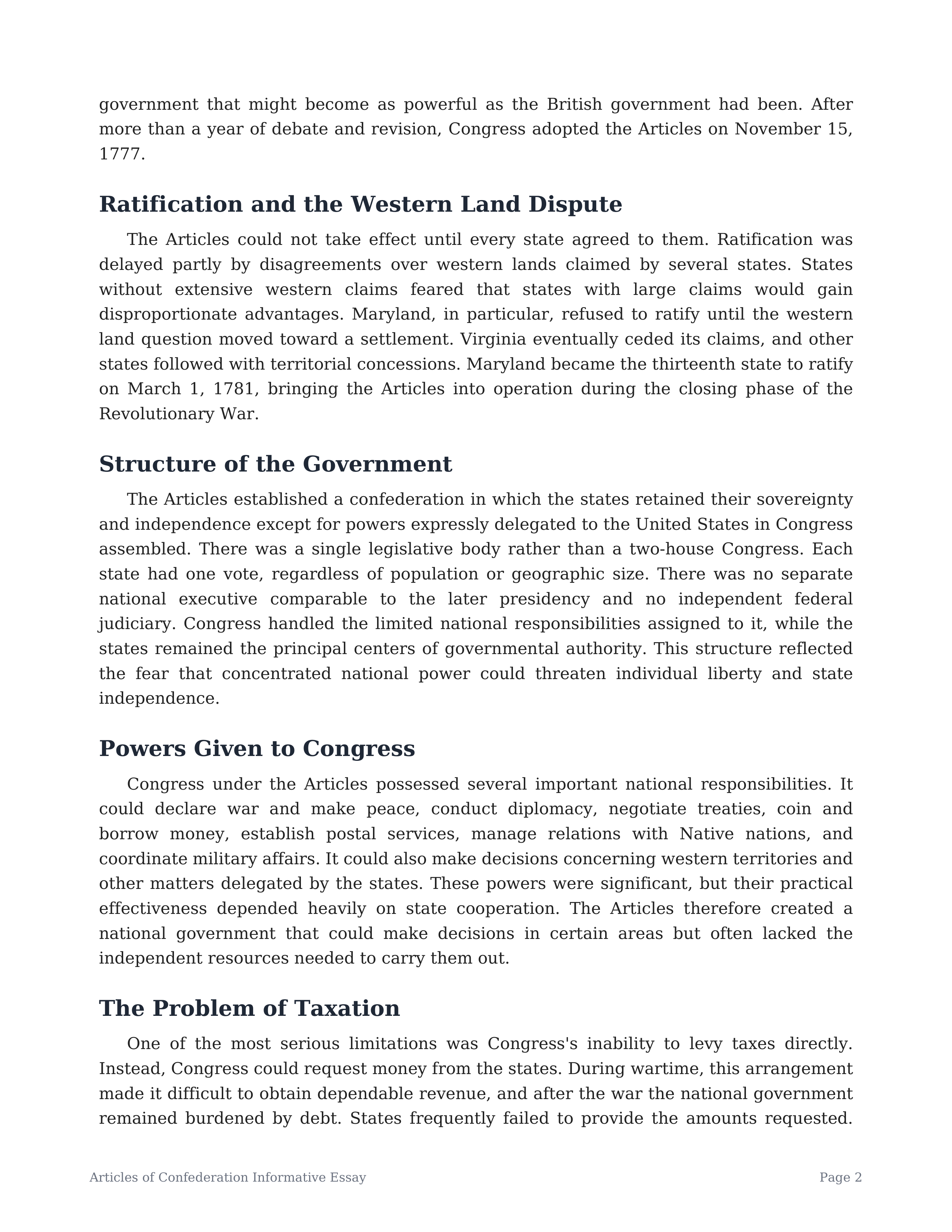Articles of Confederation Informative Essay — page 2