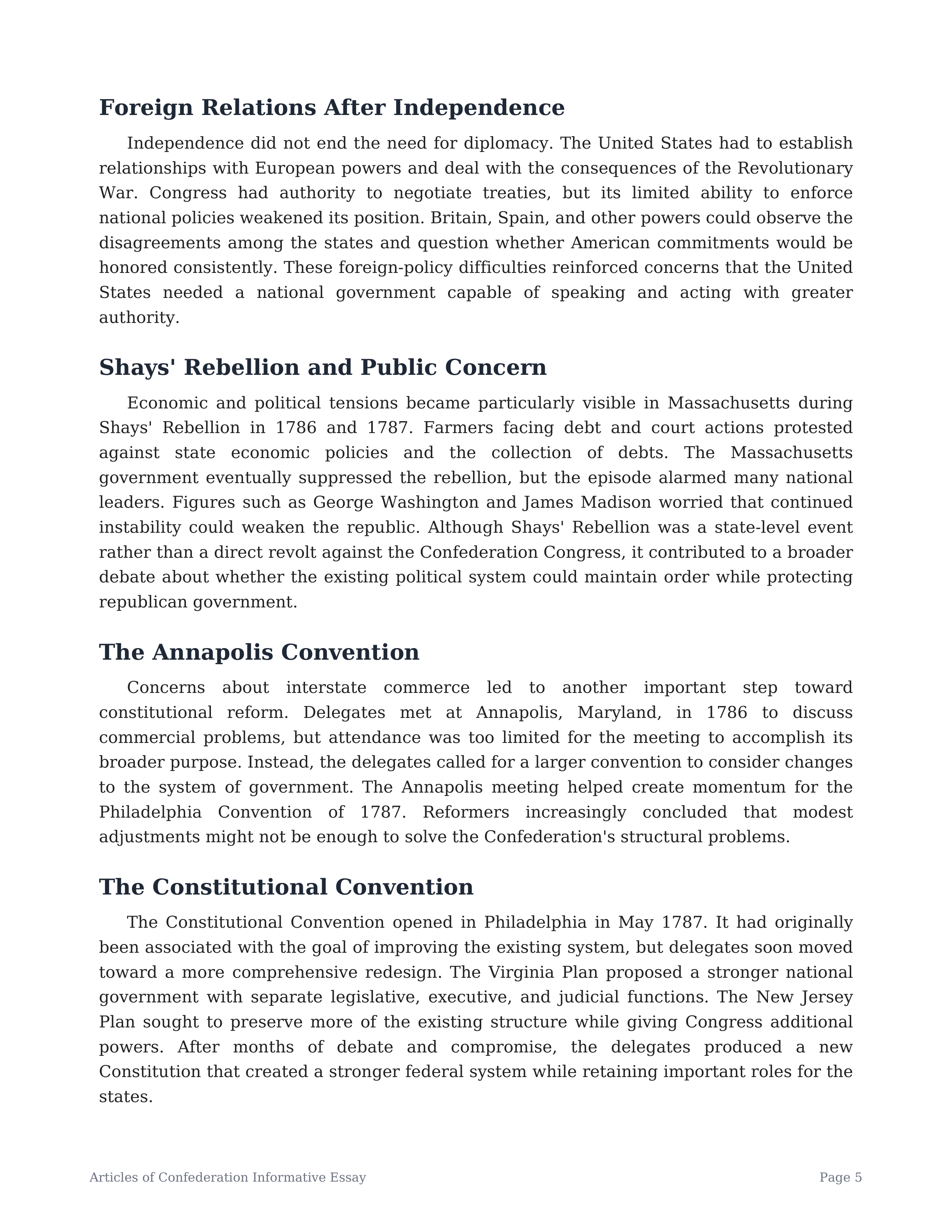 Articles of Confederation Informative Essay — page 5